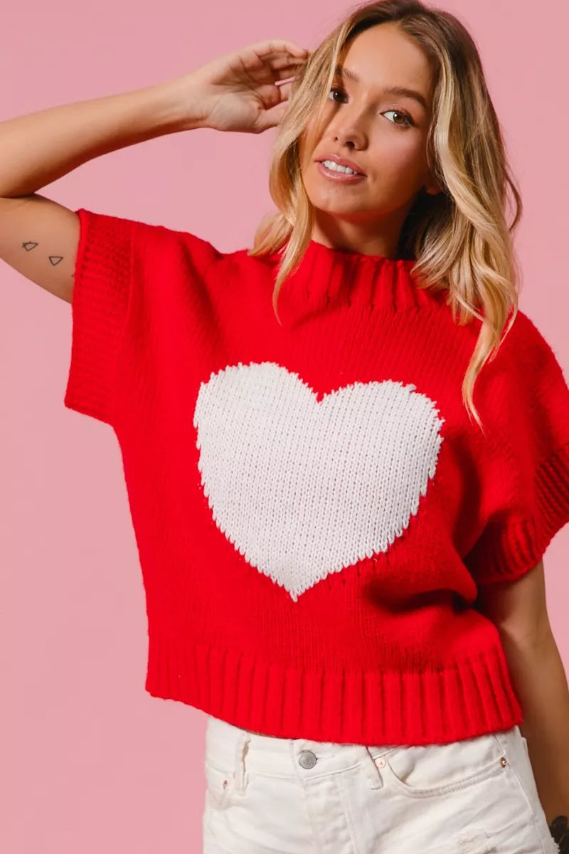 BIBI Rib Banded Heart Pattern Valentines Sweater on Simply Obsessed