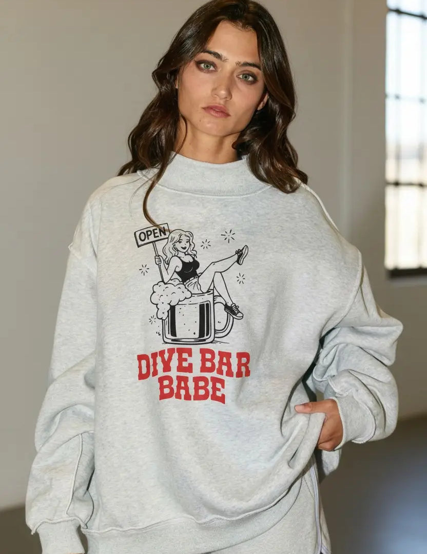 BUCKETLIST Dive Bar Babe Mock-Neck Sweatshirt on Simply Obsessed