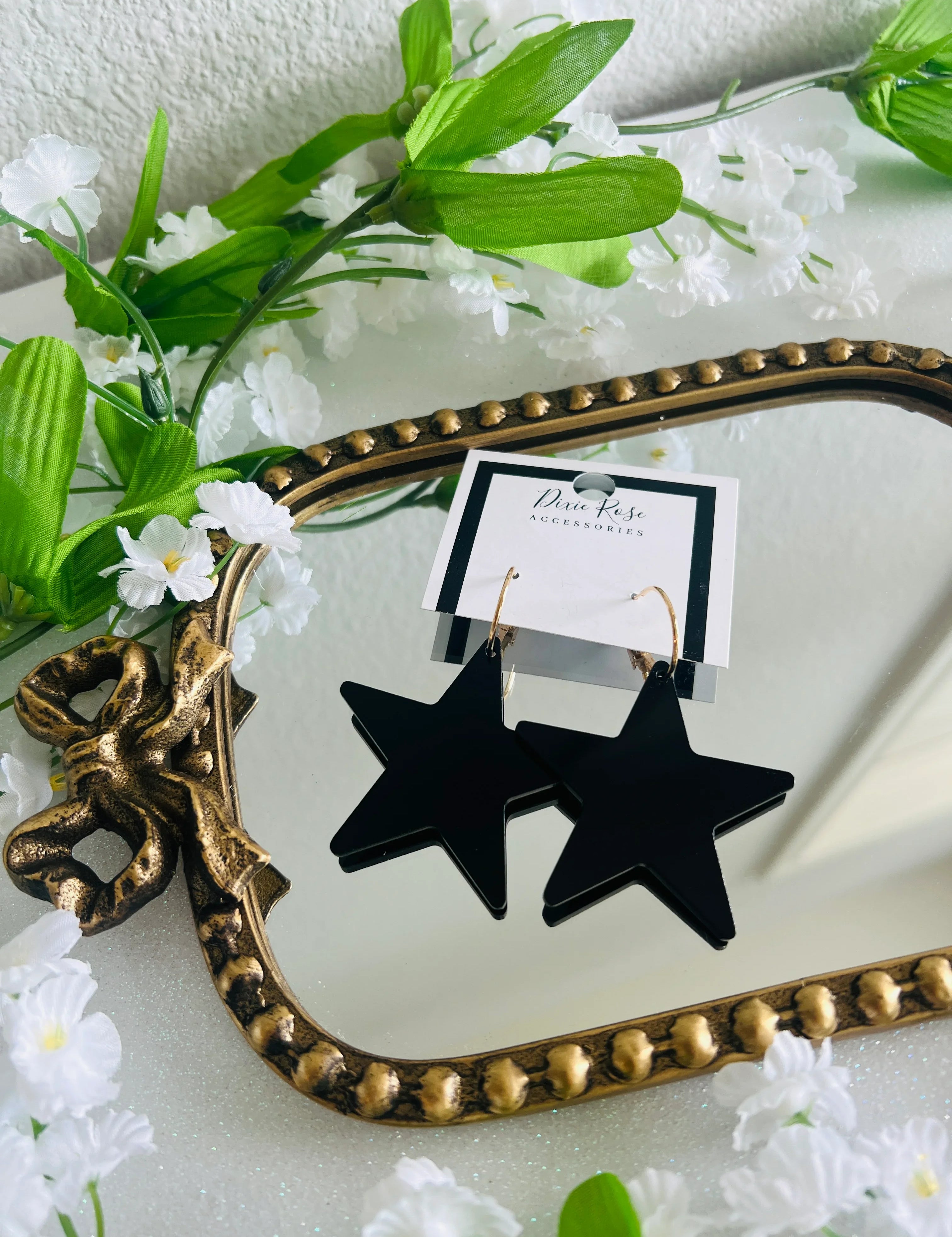 DIXIE ROSE Black Statement Star Hoops on Simply Obsessed