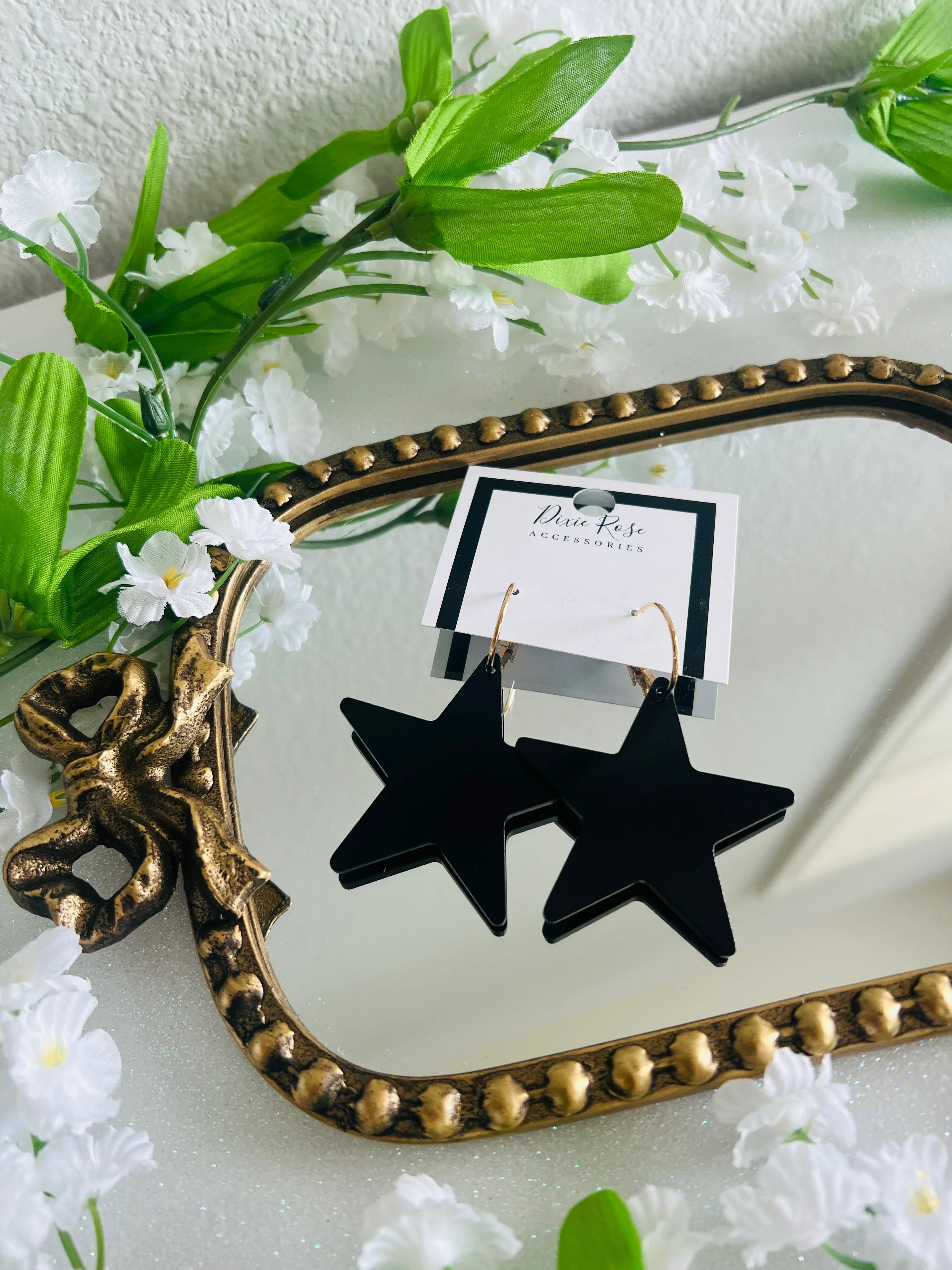 DIXIE ROSE Black Statement Star Hoops on Simply Obsessed