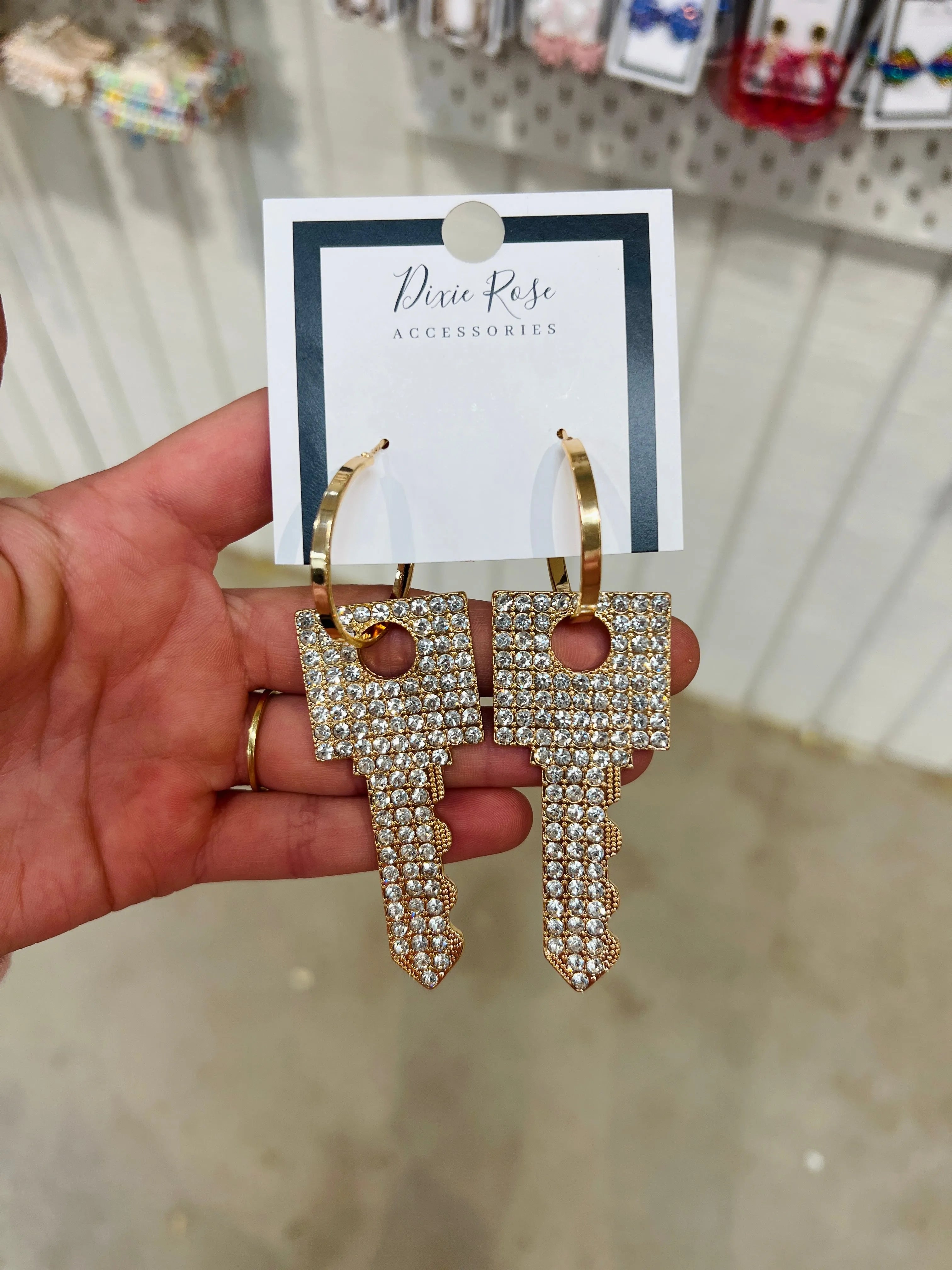 DIXIE ROSE Bling Key Hoops on Simply Obsessed