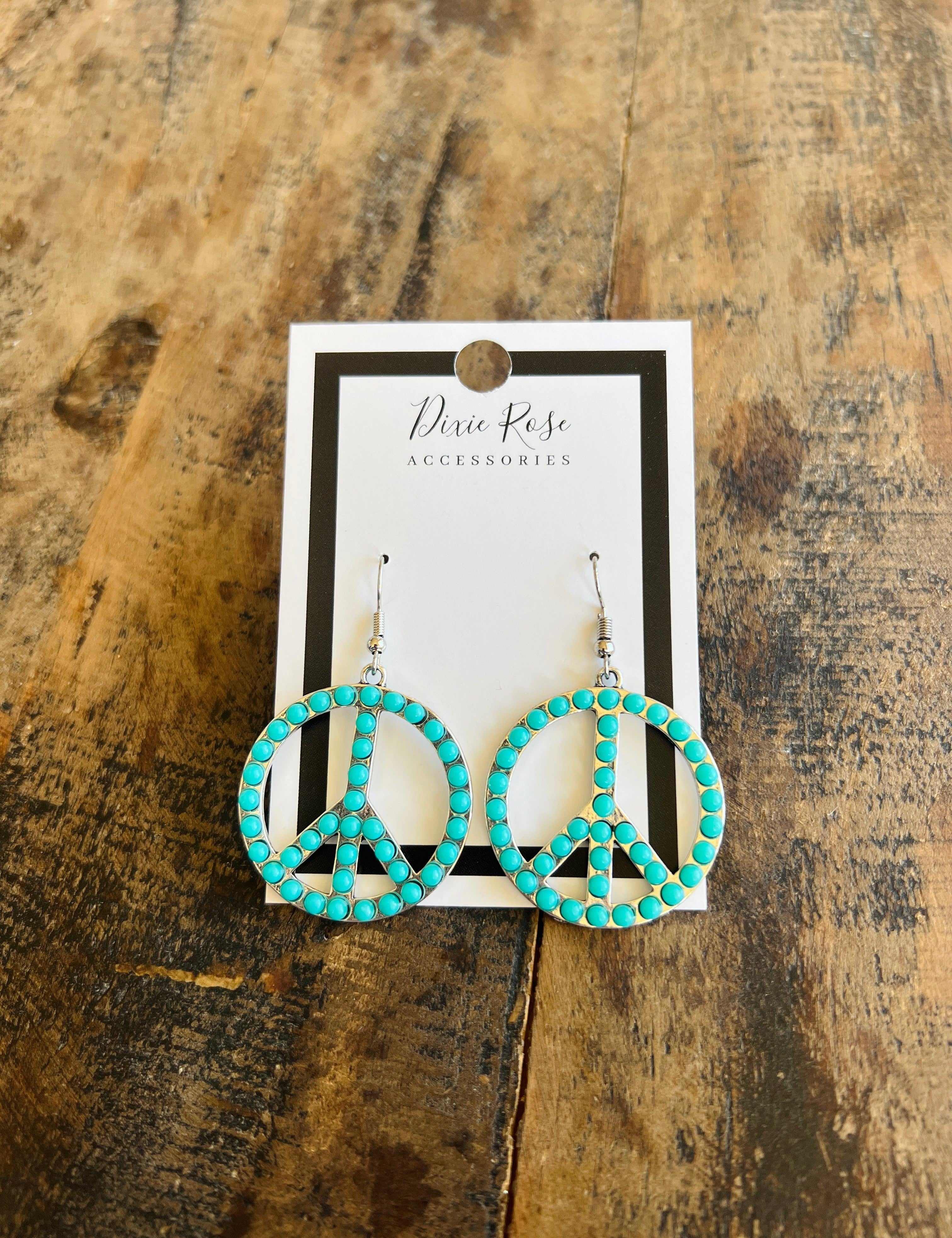 DIXIE ROSE Blue Peace Sign Earrings on Simply Obsessed