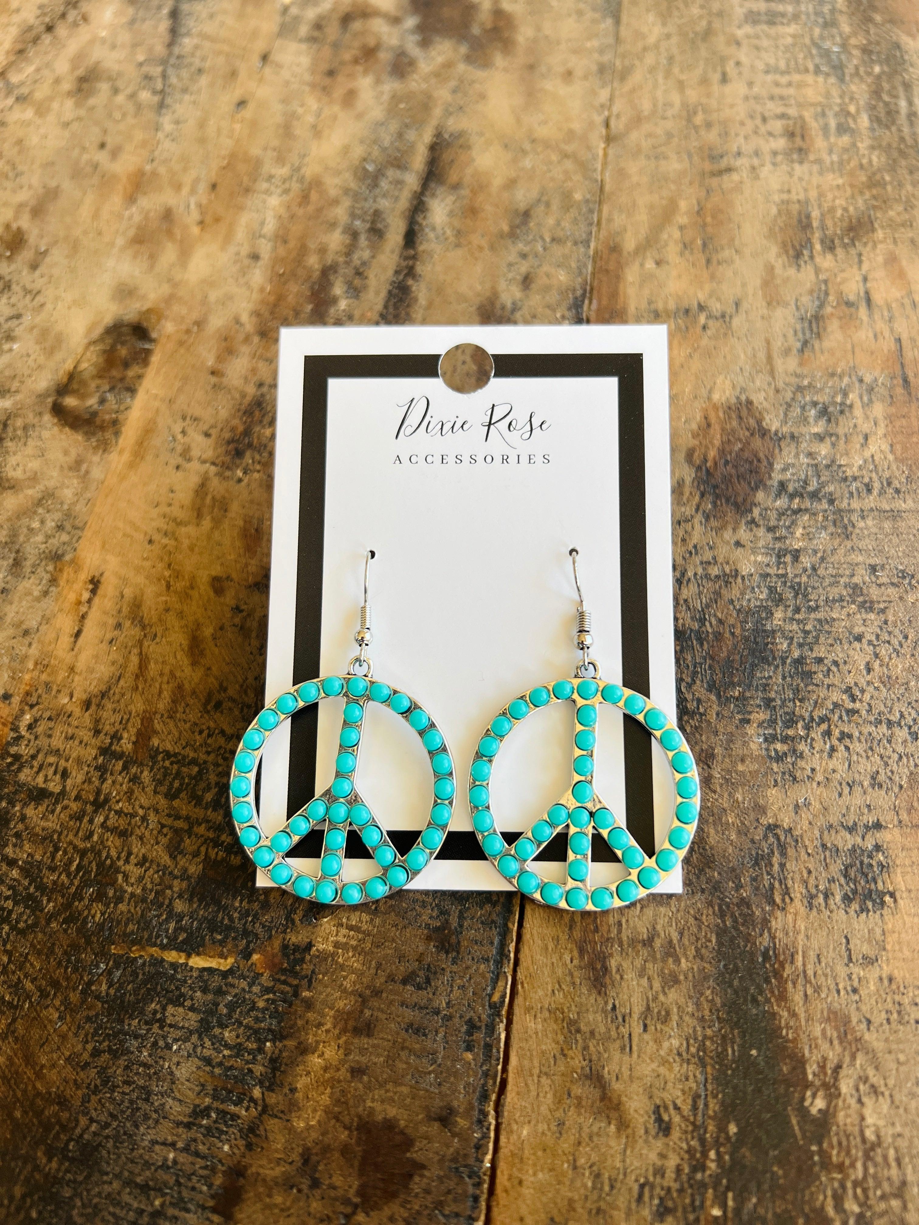 DIXIE ROSE Blue Peace Sign Earrings on Simply Obsessed