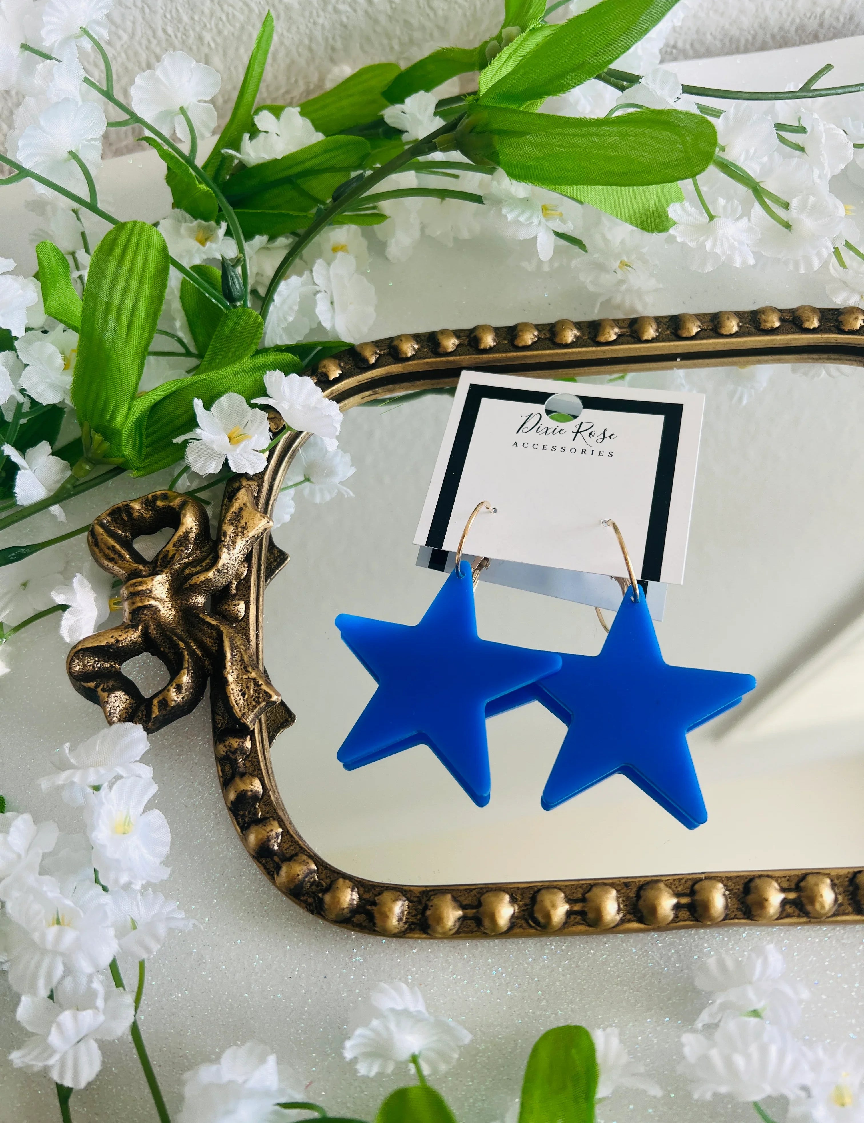 DIXIE ROSE Blue Statement Star Hoops on Simply Obsessed