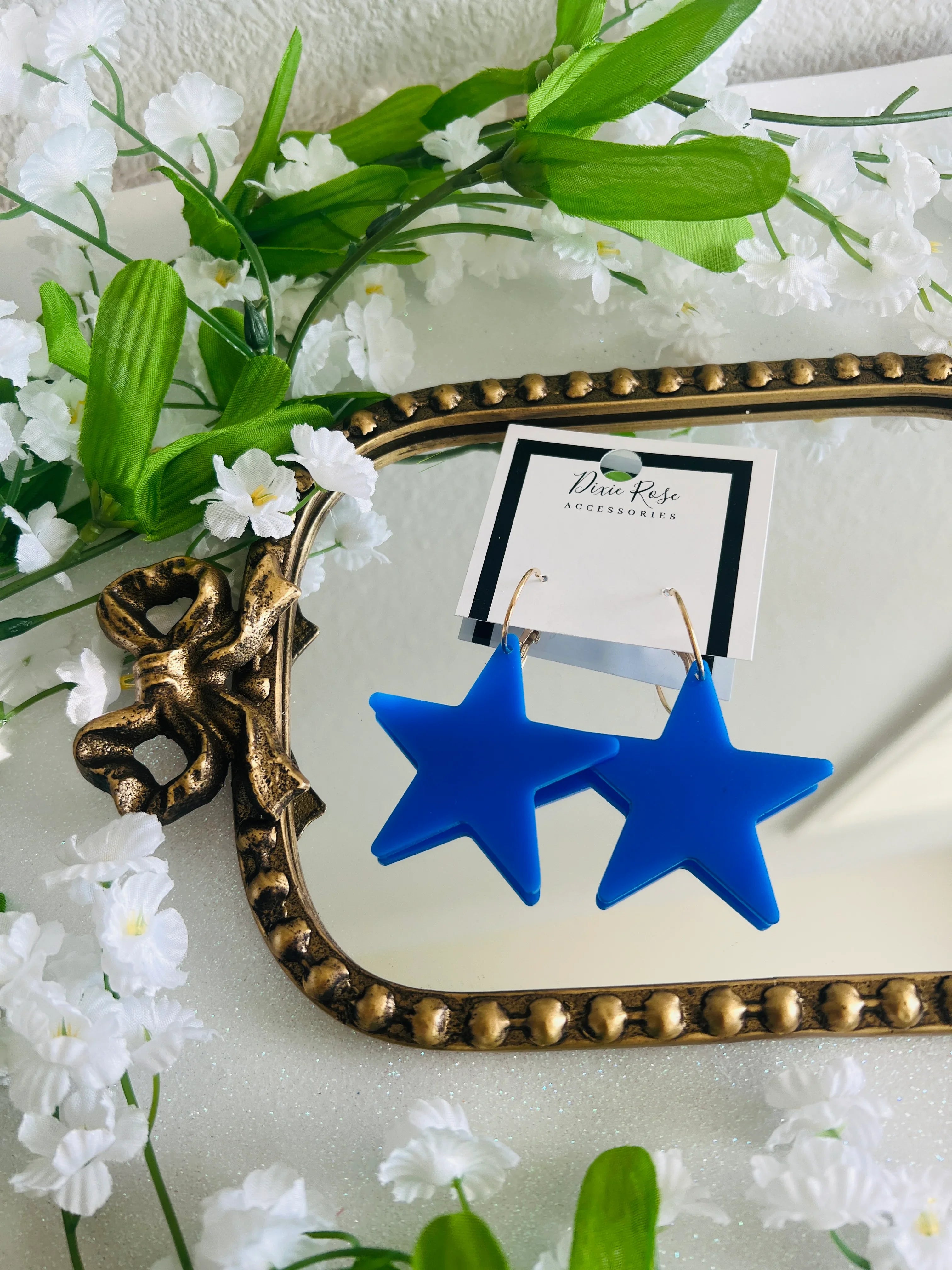 DIXIE ROSE Blue Statement Star Hoops on Simply Obsessed
