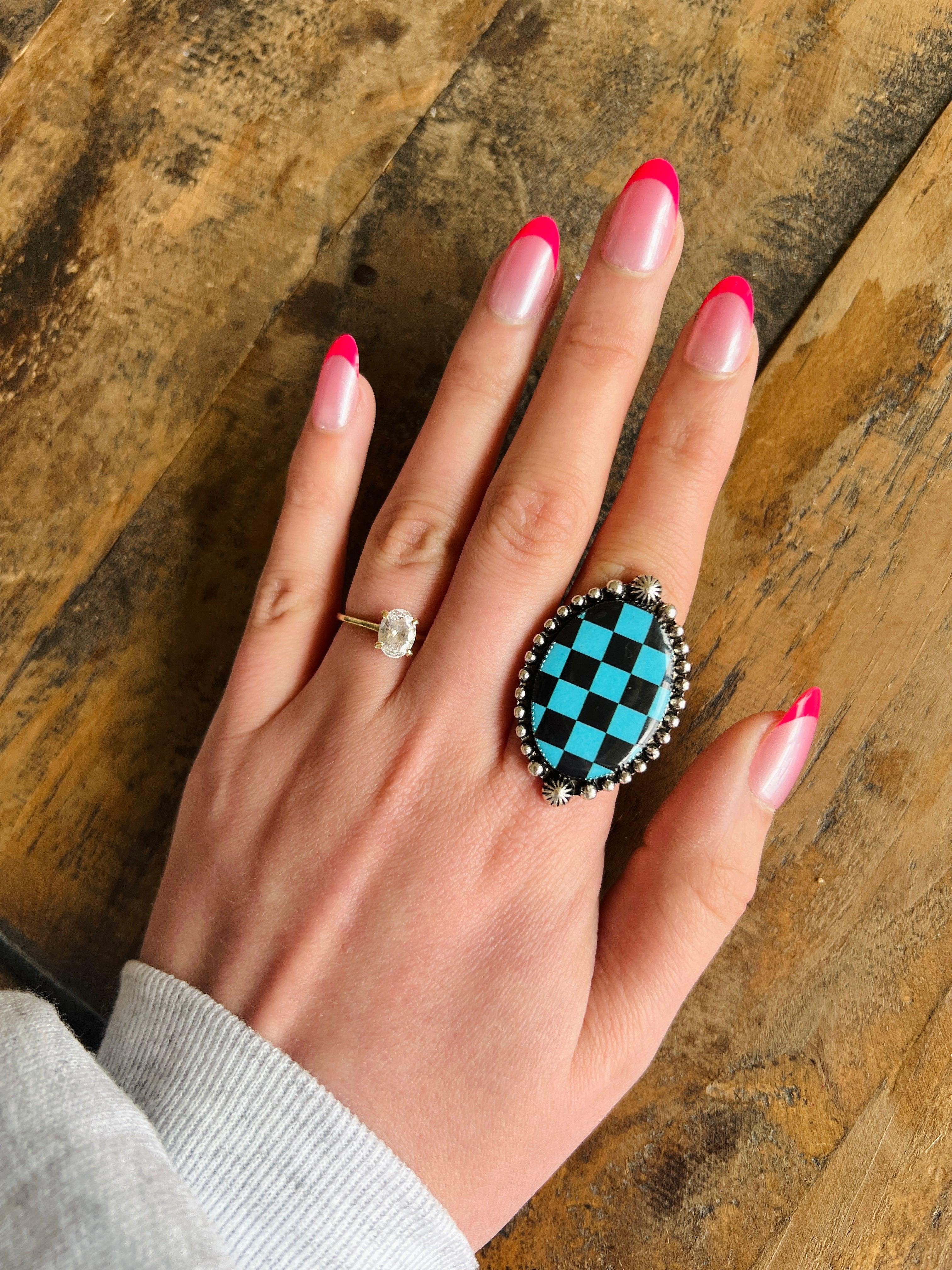 DIXIE ROSE Checkered Adjustable Rings on Simply Obsessed