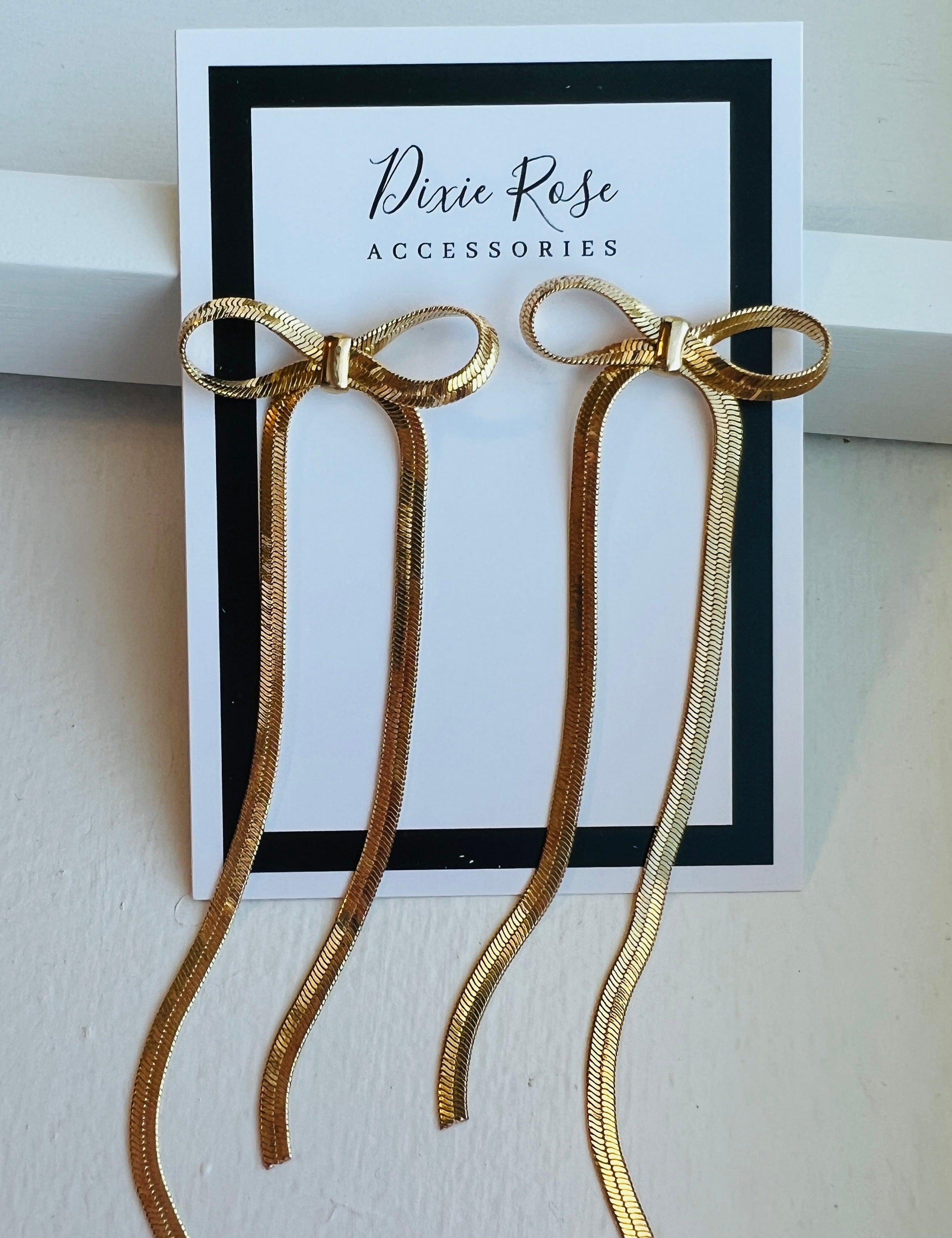 DIXIE ROSE Gold Snake Chain Bow Earrings on Simply Obsessed