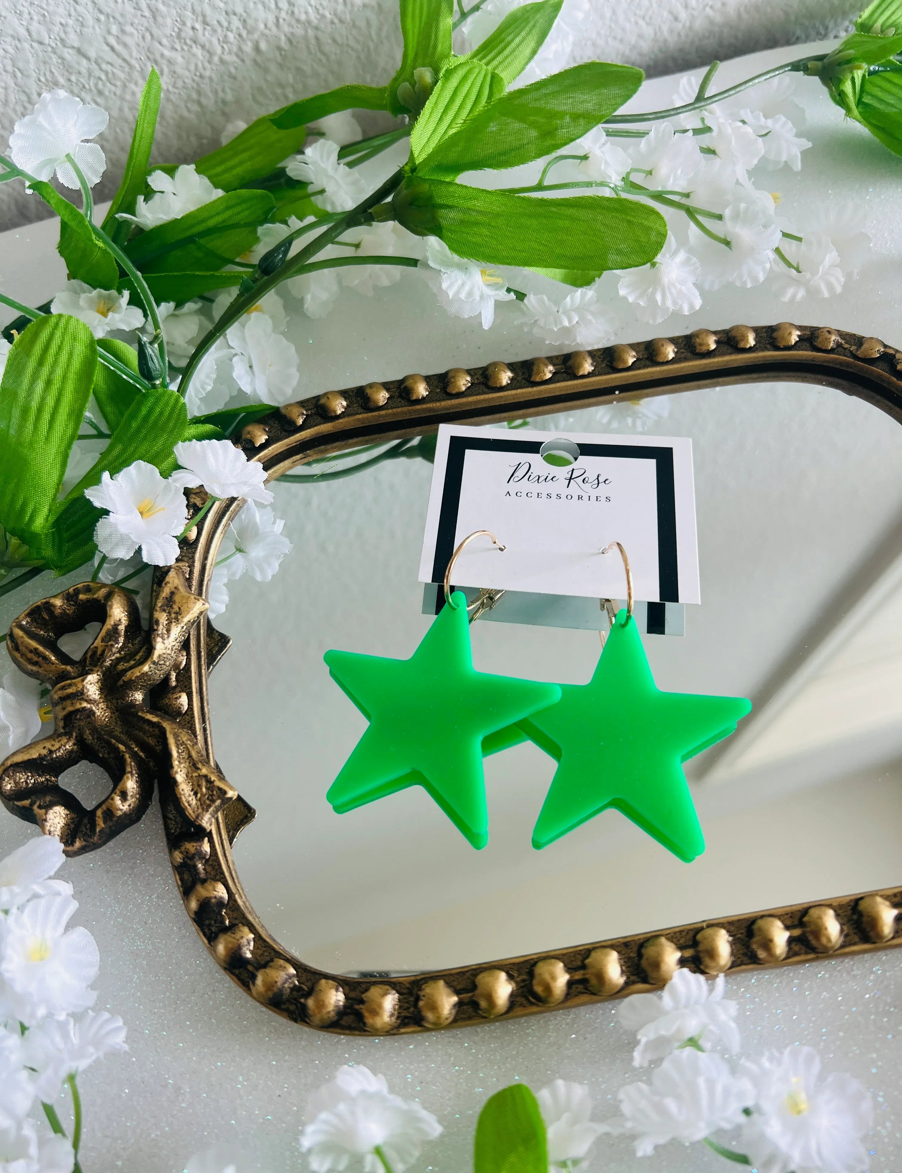DIXIE ROSE Green Statement Star Hoops on Simply Obsessed