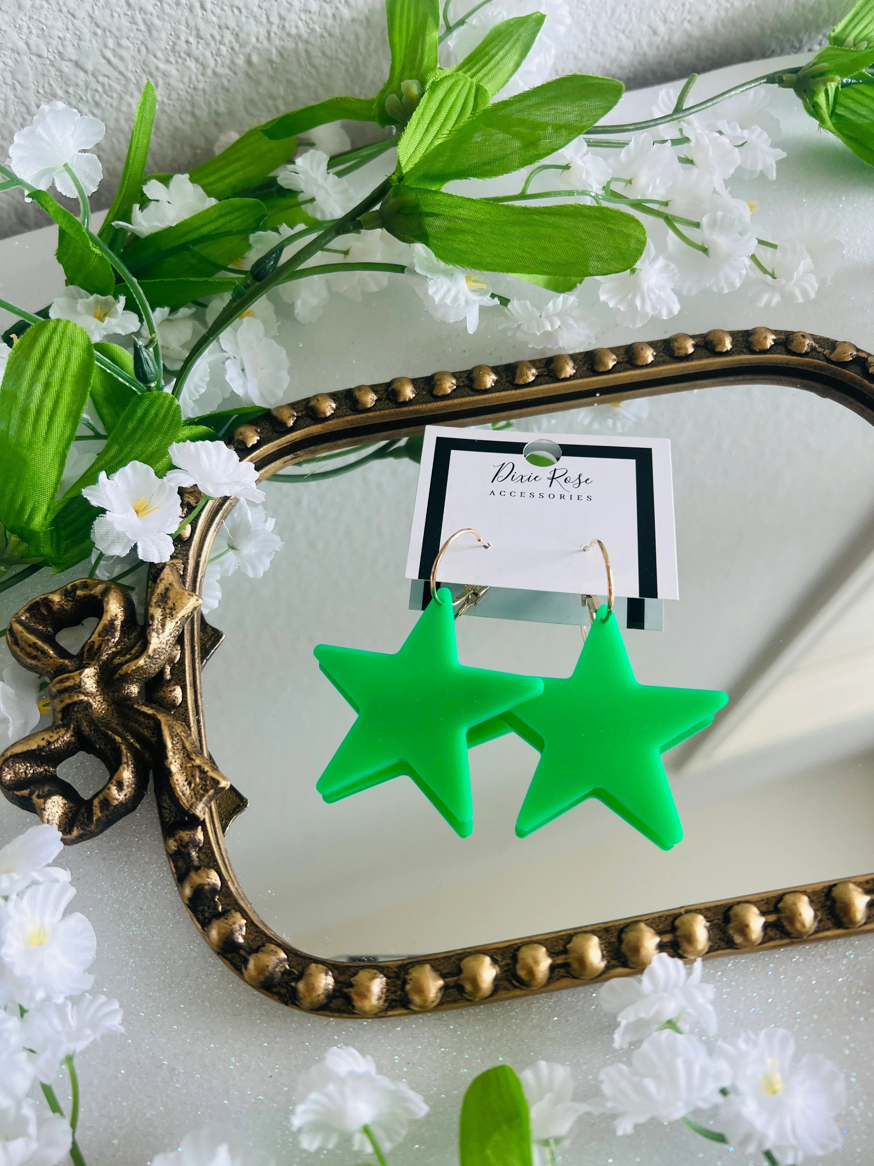 DIXIE ROSE Green Statement Star Hoops on Simply Obsessed