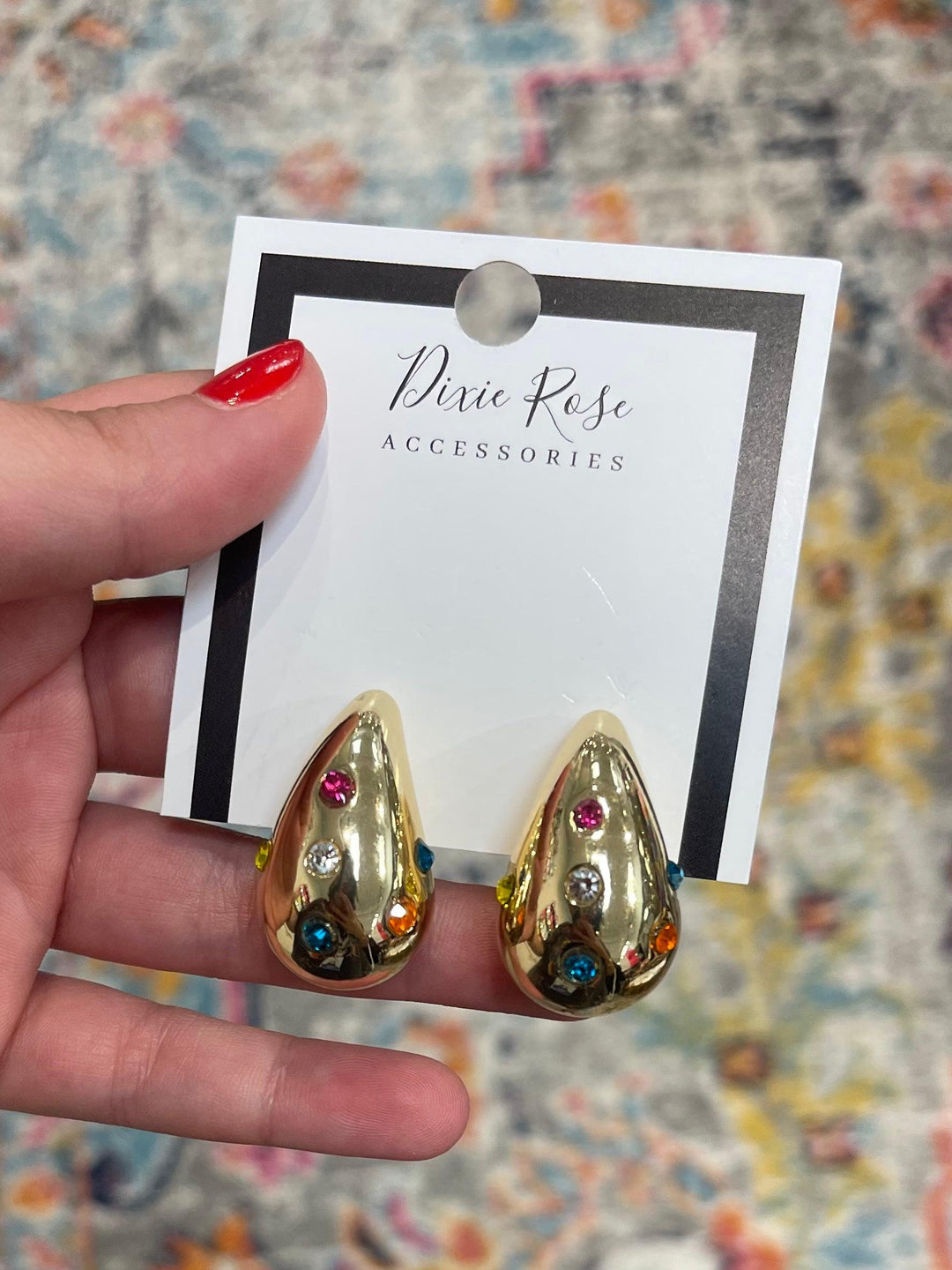 DIXIE ROSE Multi Rhinestone Gold Waterdrop Studs on Simply Obsessed