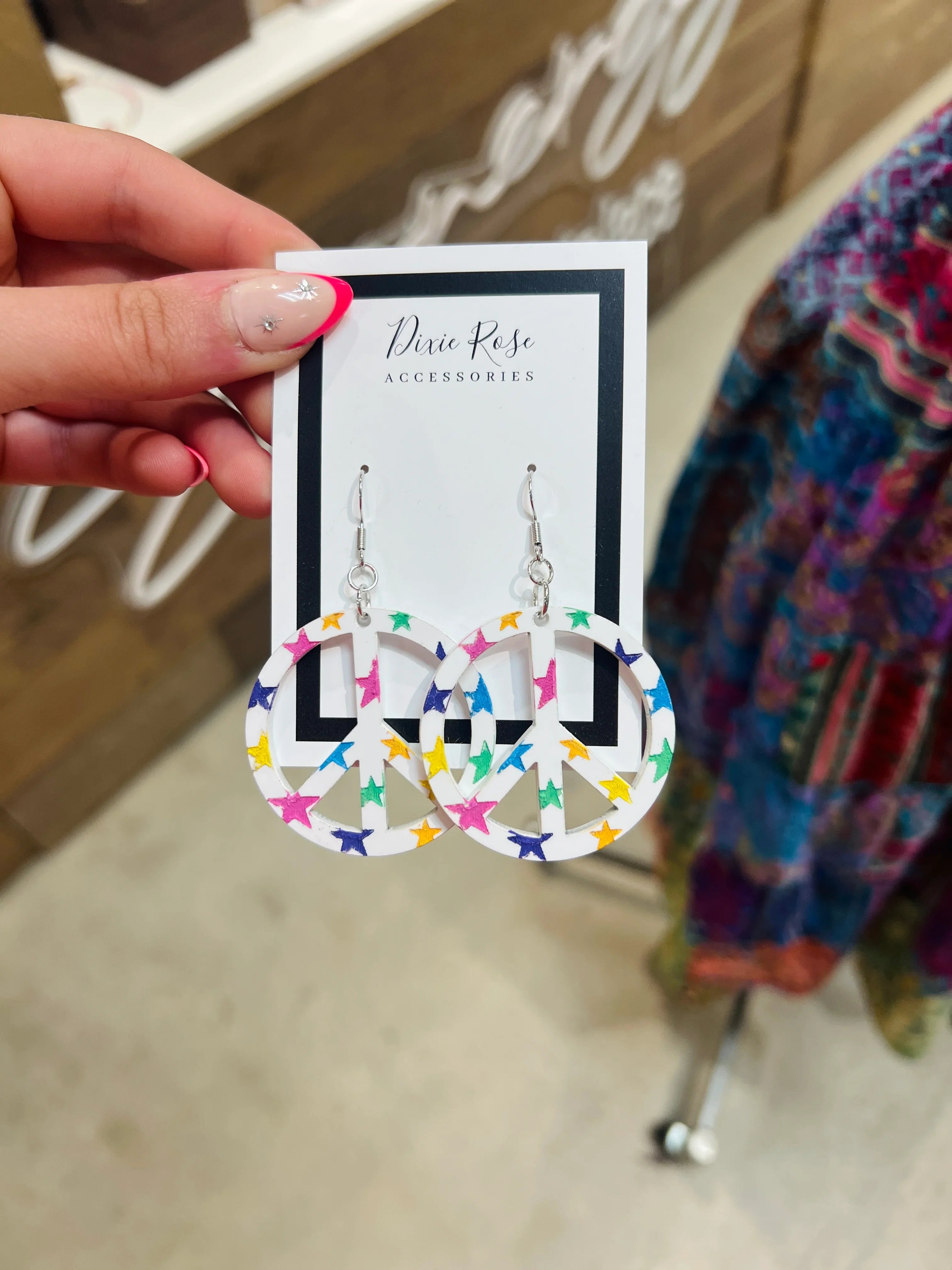 DIXIE ROSE Multi Star Peace Sign Earrings on Simply Obsessed
