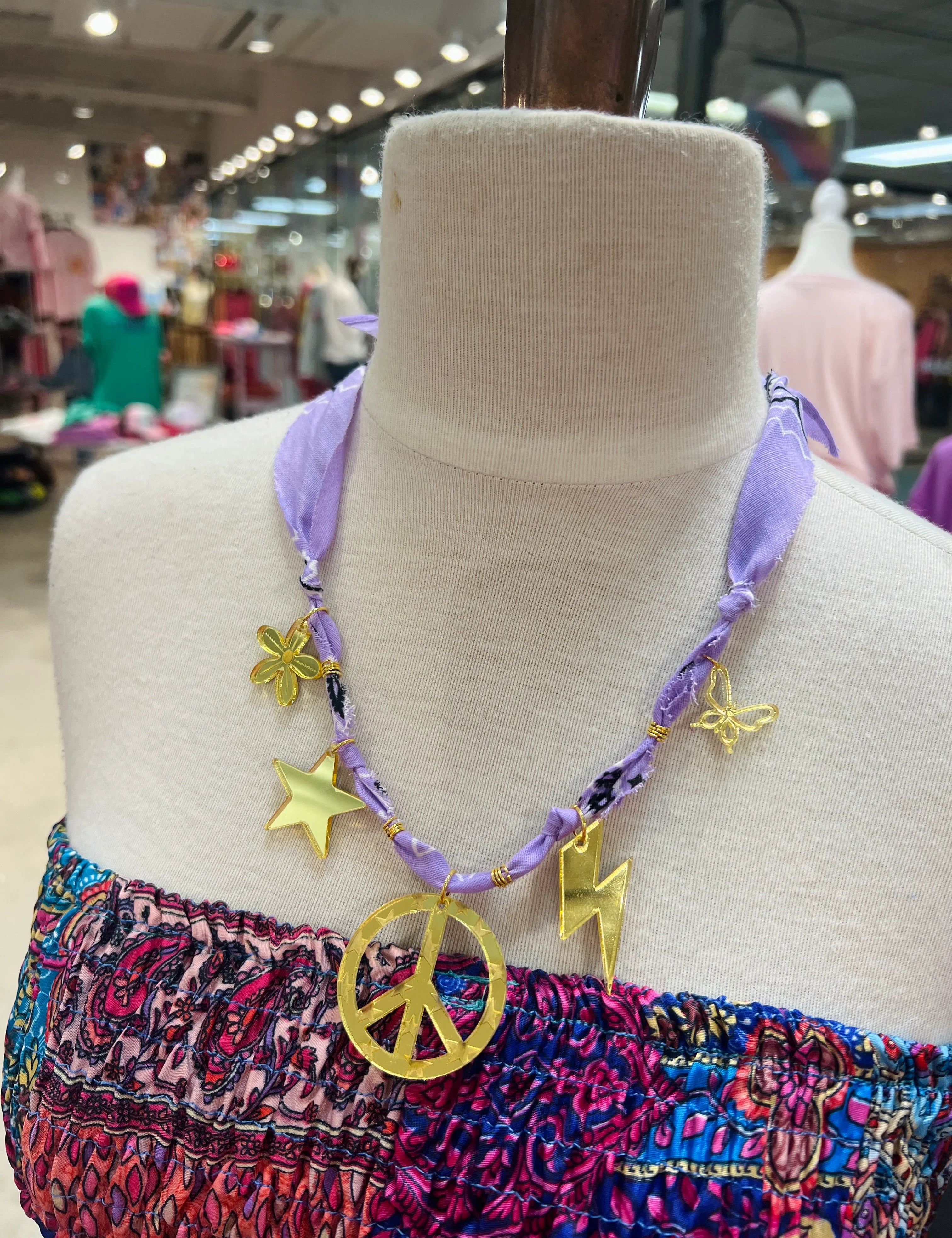 DIXIE ROSE Peace Sign Charm Bandana Necklace on Simply Obsessed