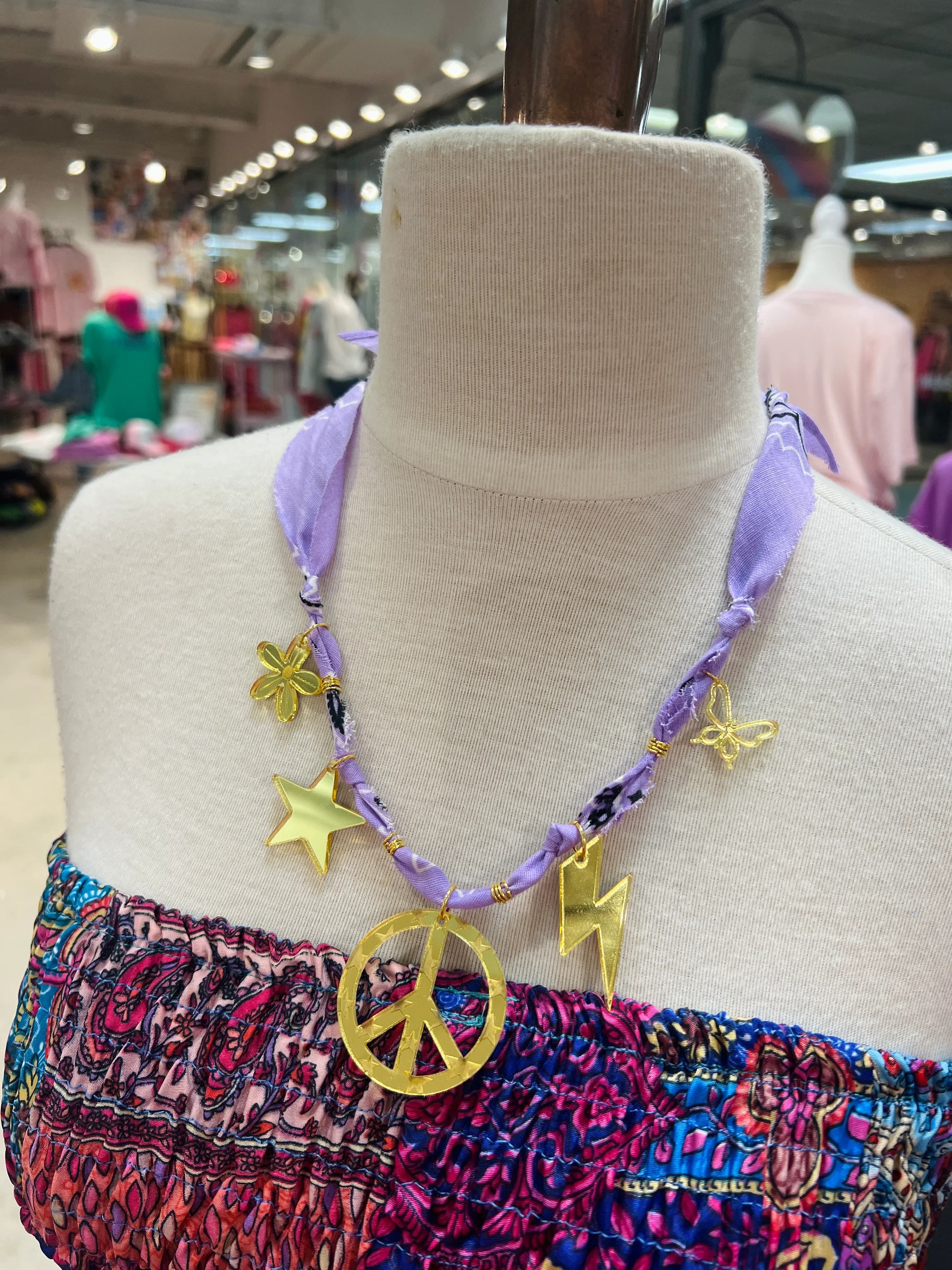 DIXIE ROSE Peace Sign Charm Bandana Necklace on Simply Obsessed
