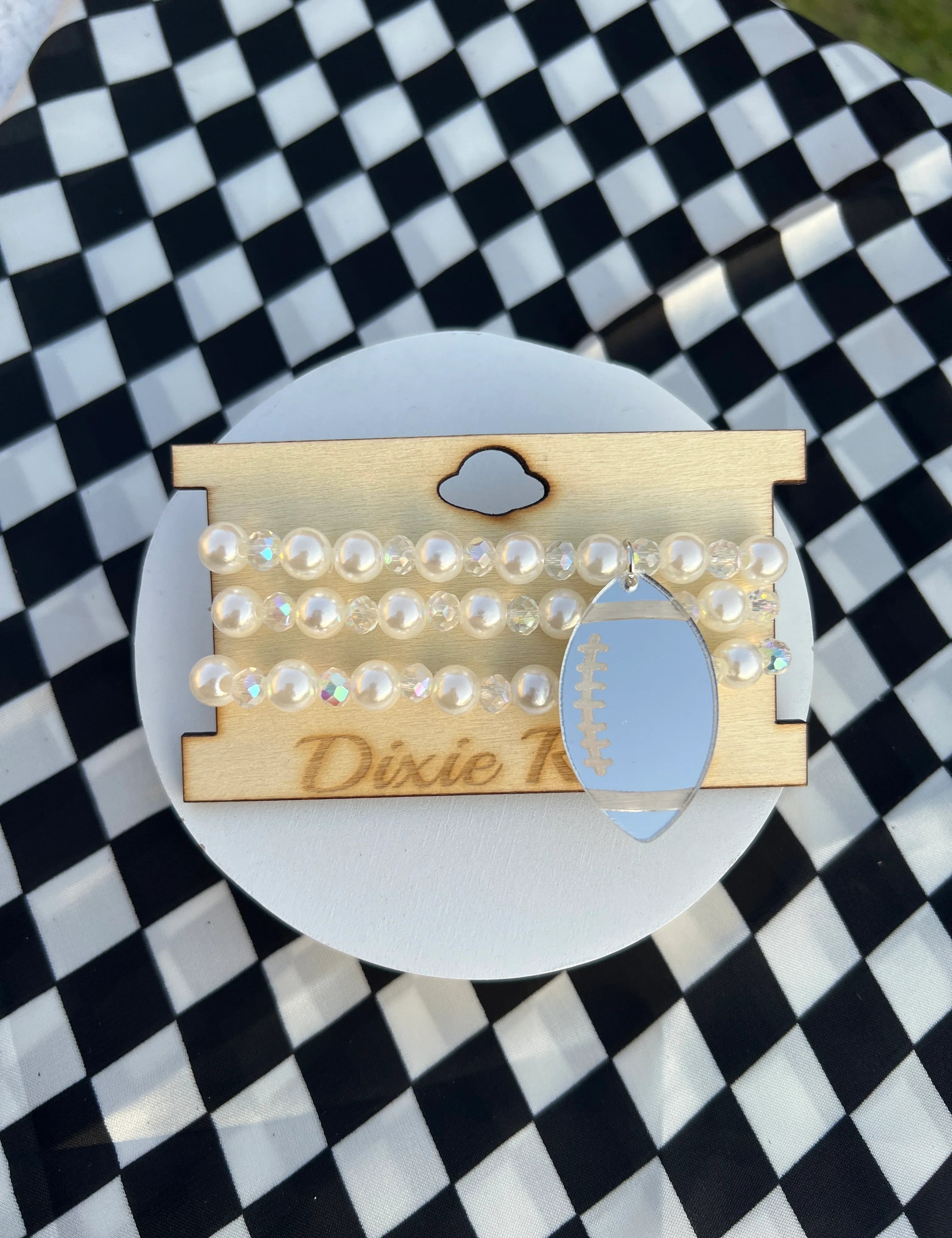 DIXIE ROSE Pearl & AB Football Bracelet Stack on Simply Obsessed