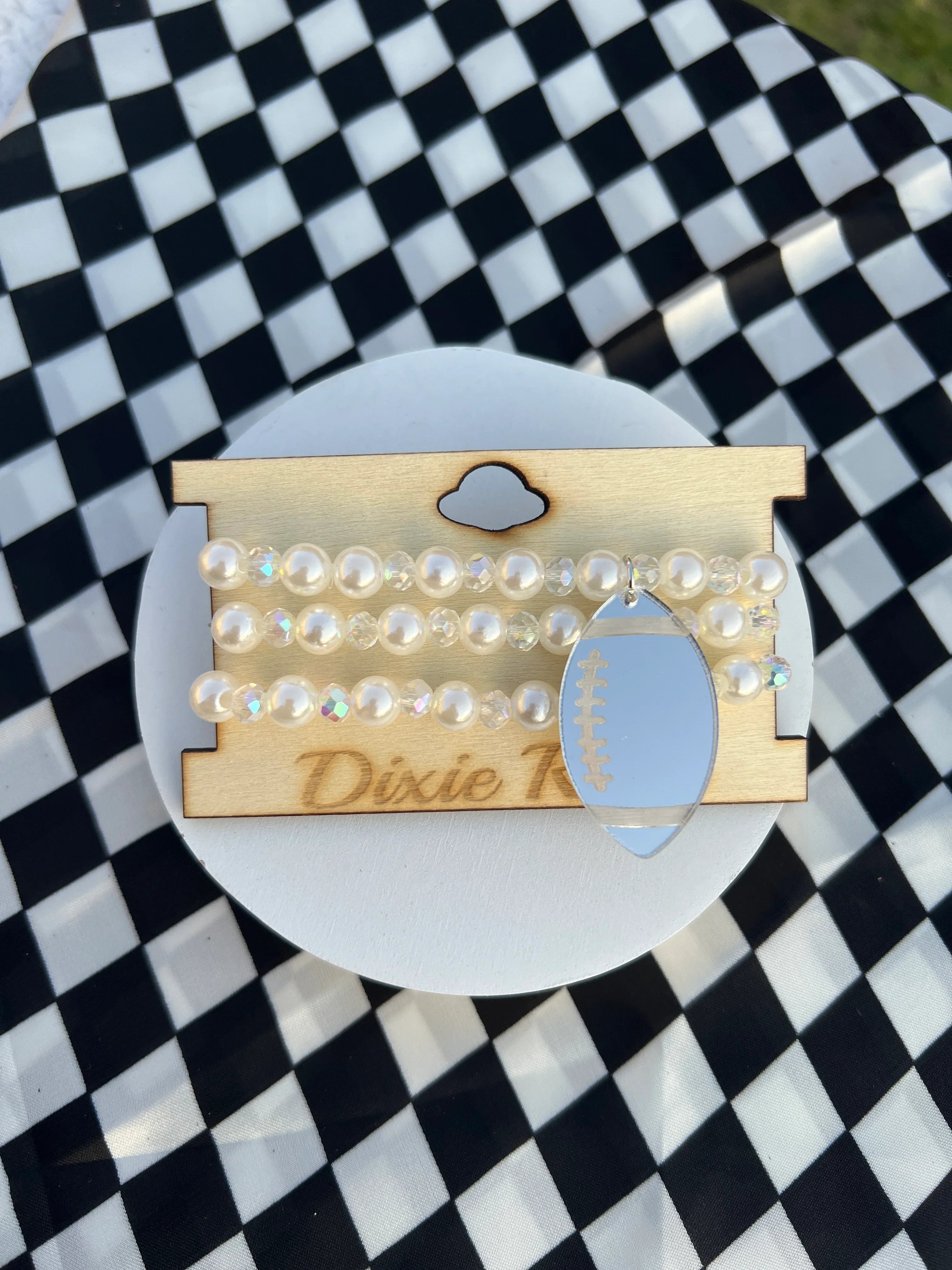 DIXIE ROSE Pearl & AB Football Bracelet Stack on Simply Obsessed