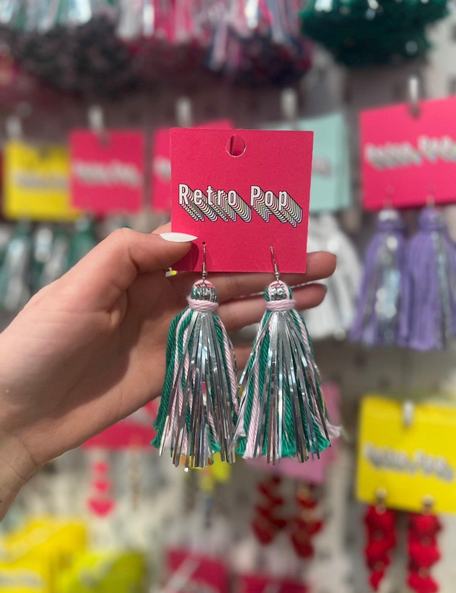 Green Shimmer Tassel Earrings on Simply Obsessed