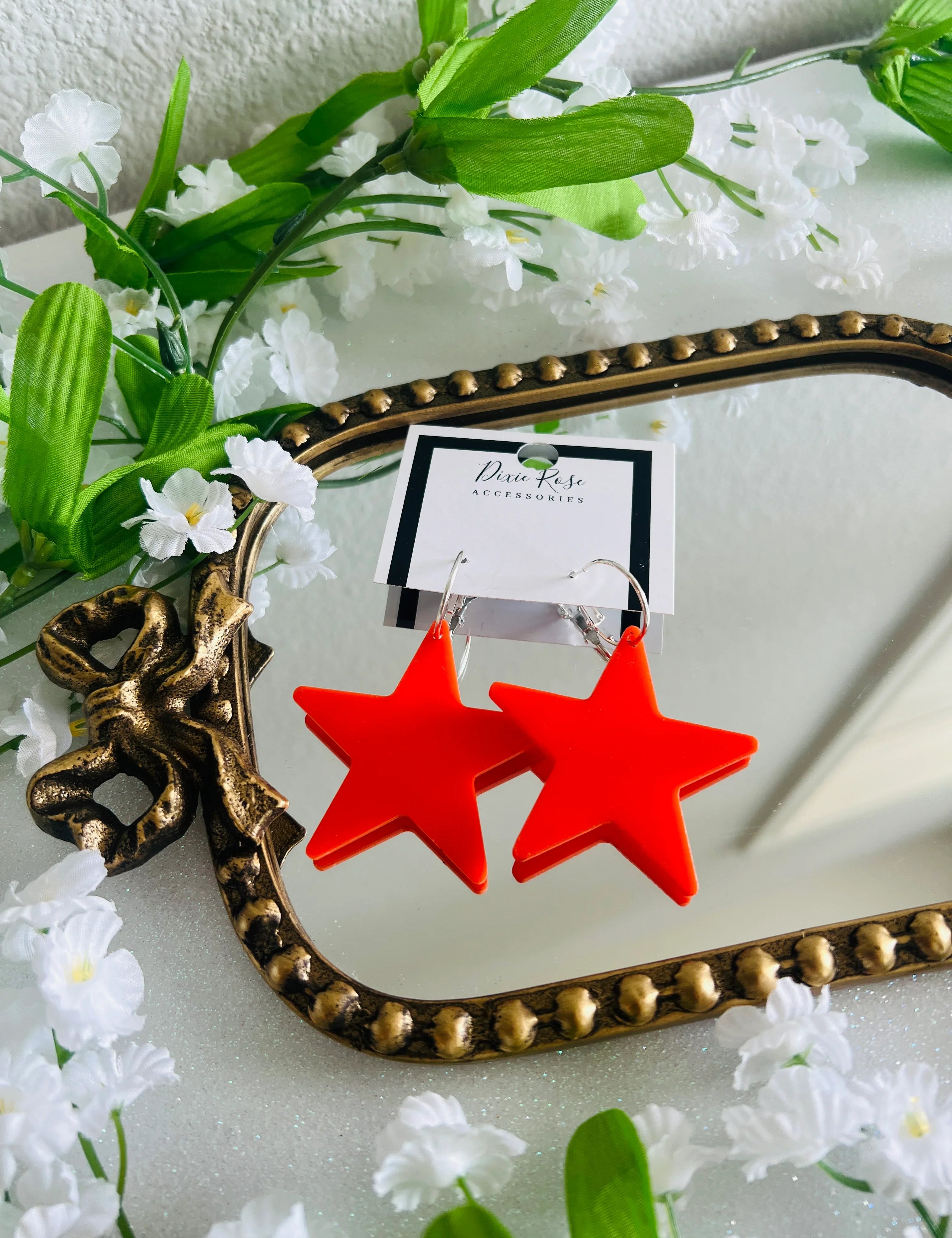 DIXIE ROSE Red Statement Star Hoops on Simply Obsessed