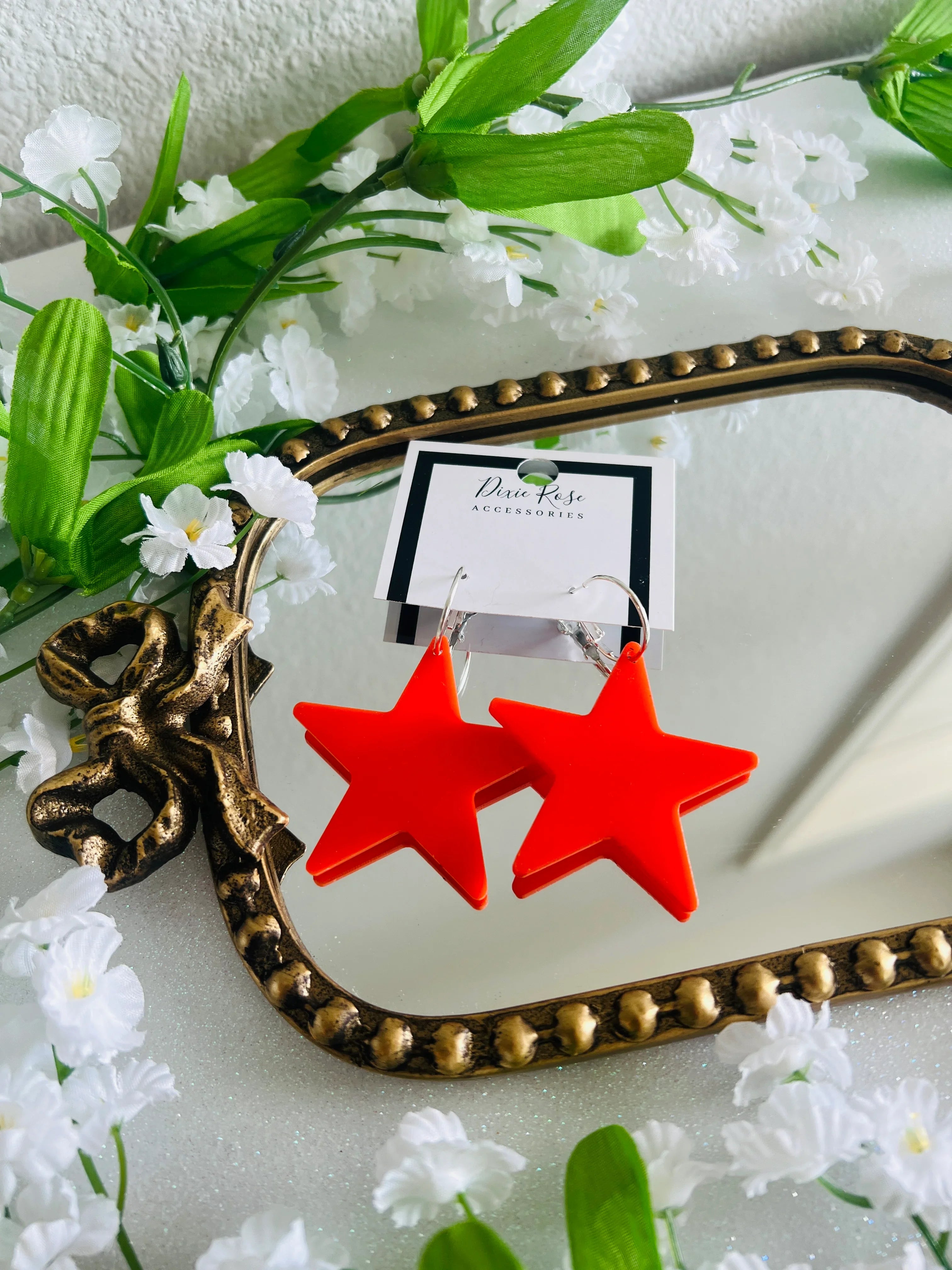 DIXIE ROSE Red Statement Star Hoops on Simply Obsessed