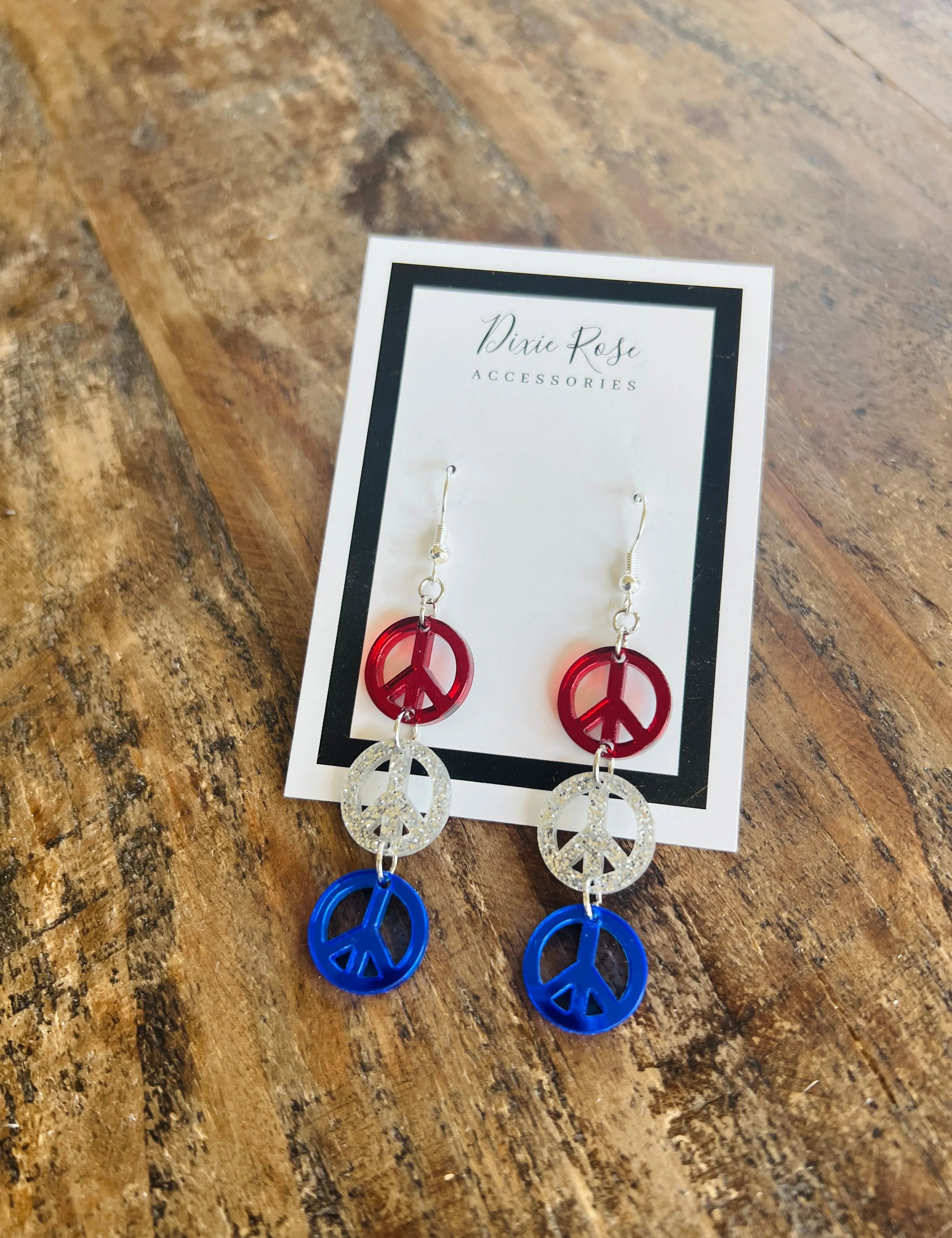 DIXIE ROSE Triple Patriotic Peace Sign Earrings on Simply Obsessed