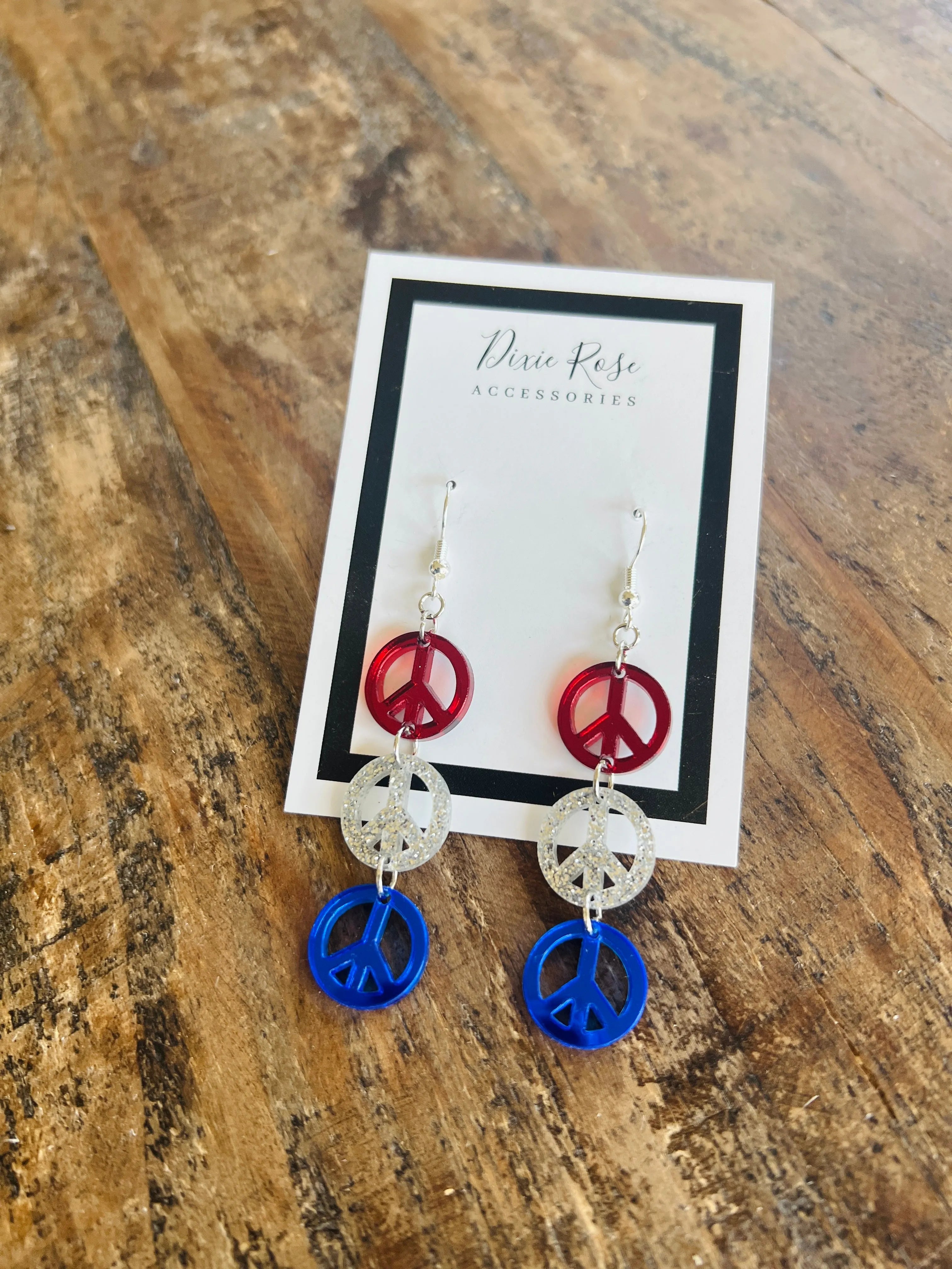 DIXIE ROSE Triple Patriotic Peace Sign Earrings on Simply Obsessed