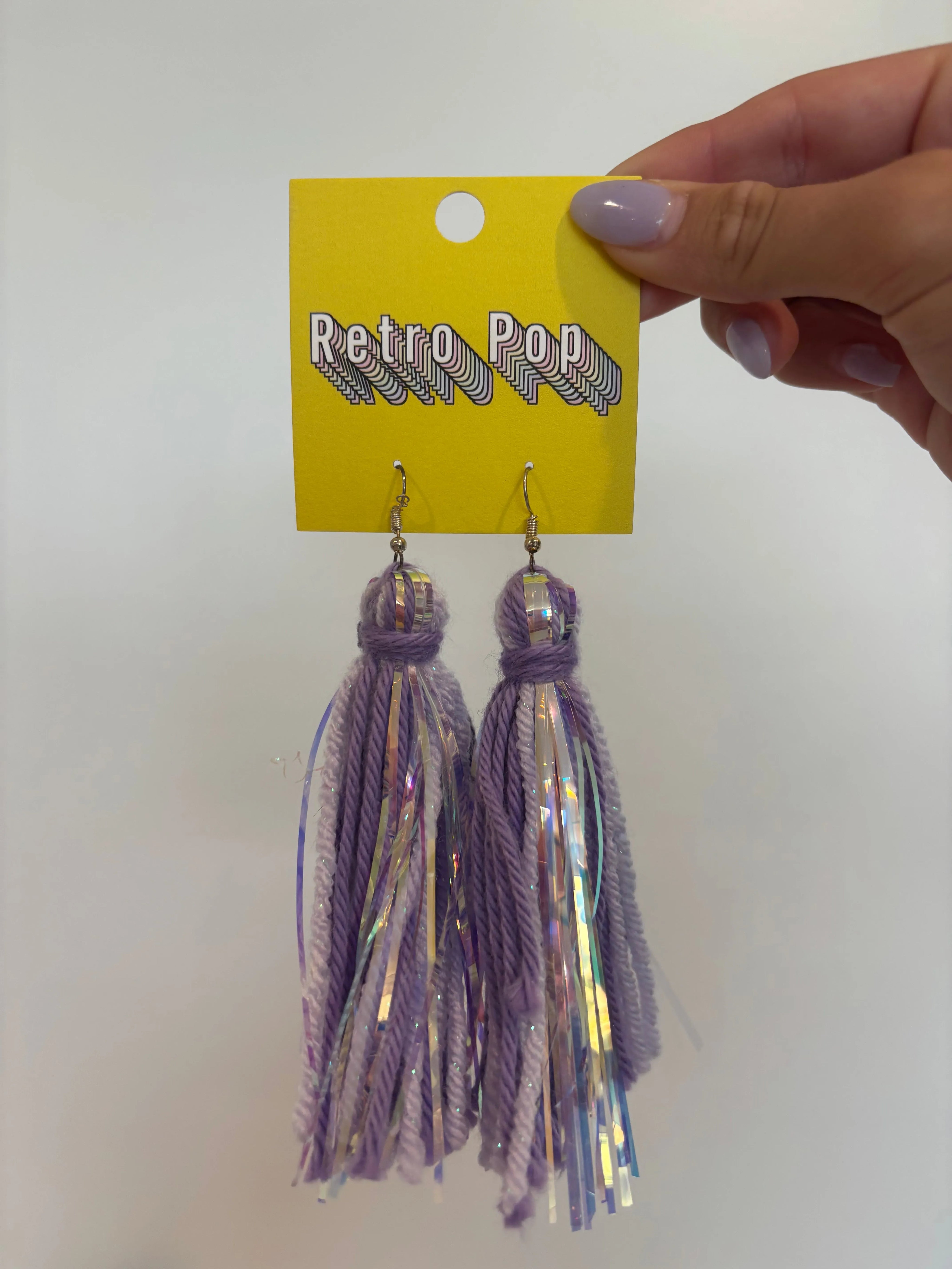 DIXIE ROSE Two Tone Purple Iridescent Tassel Earrings on Simply Obsessed