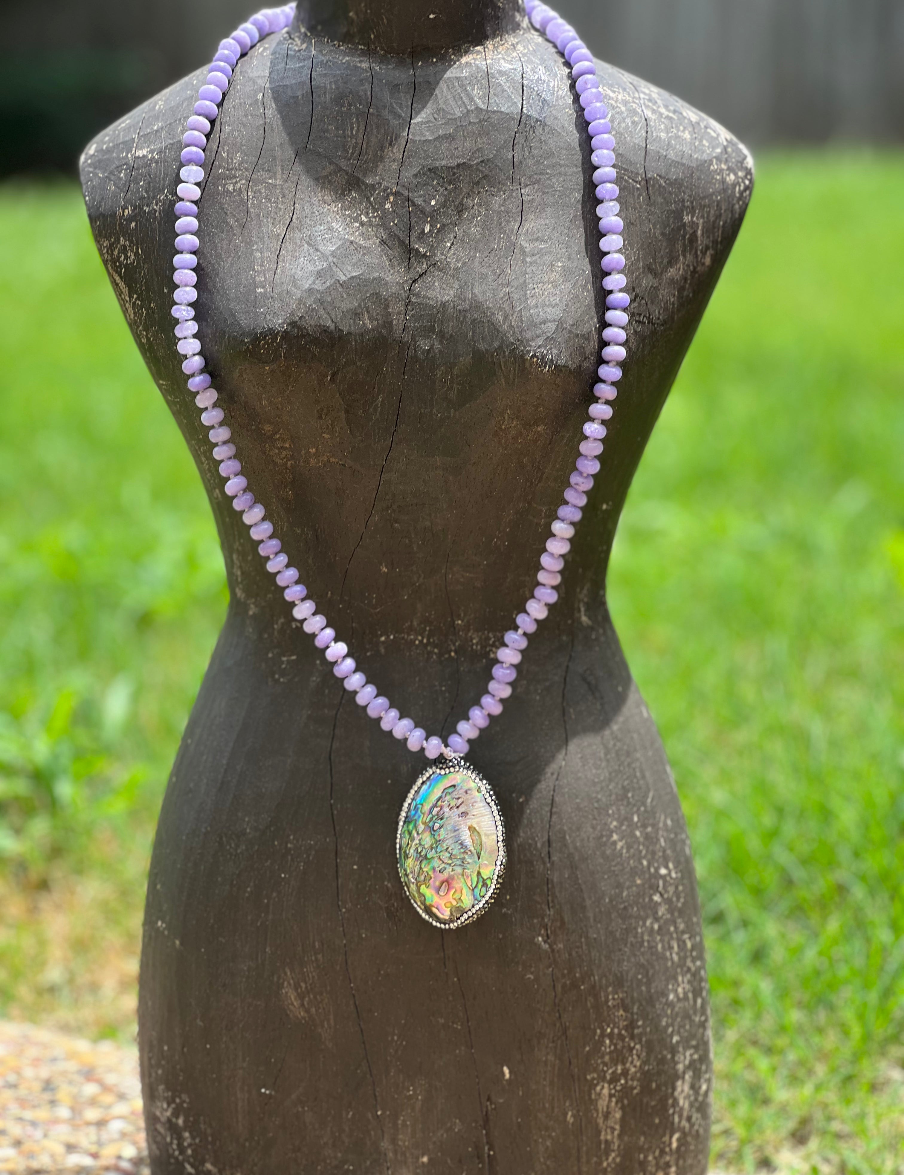 Dyed Jade Crystal Encrusted Abalone Shell Necklace on Simply Obsessed