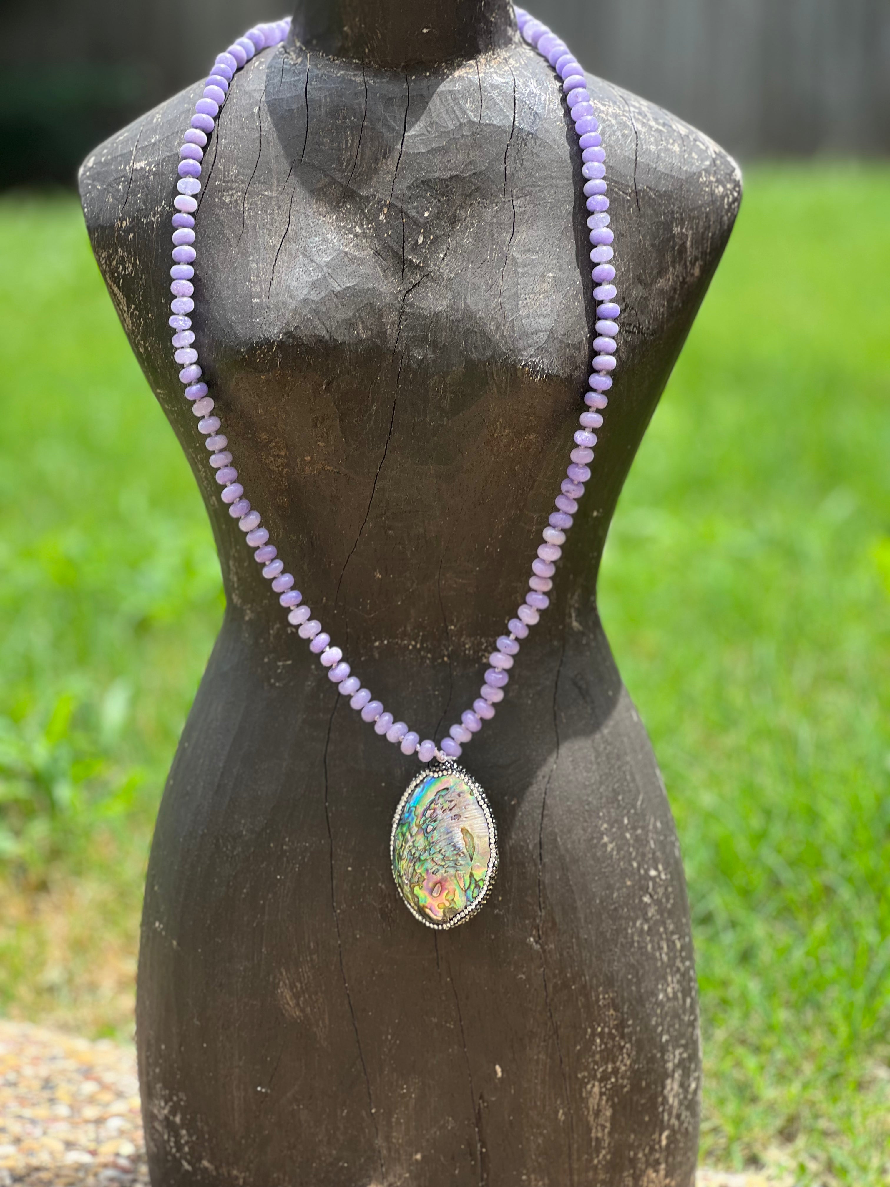 Dyed Jade Crystal Encrusted Abalone Shell Necklace on Simply Obsessed