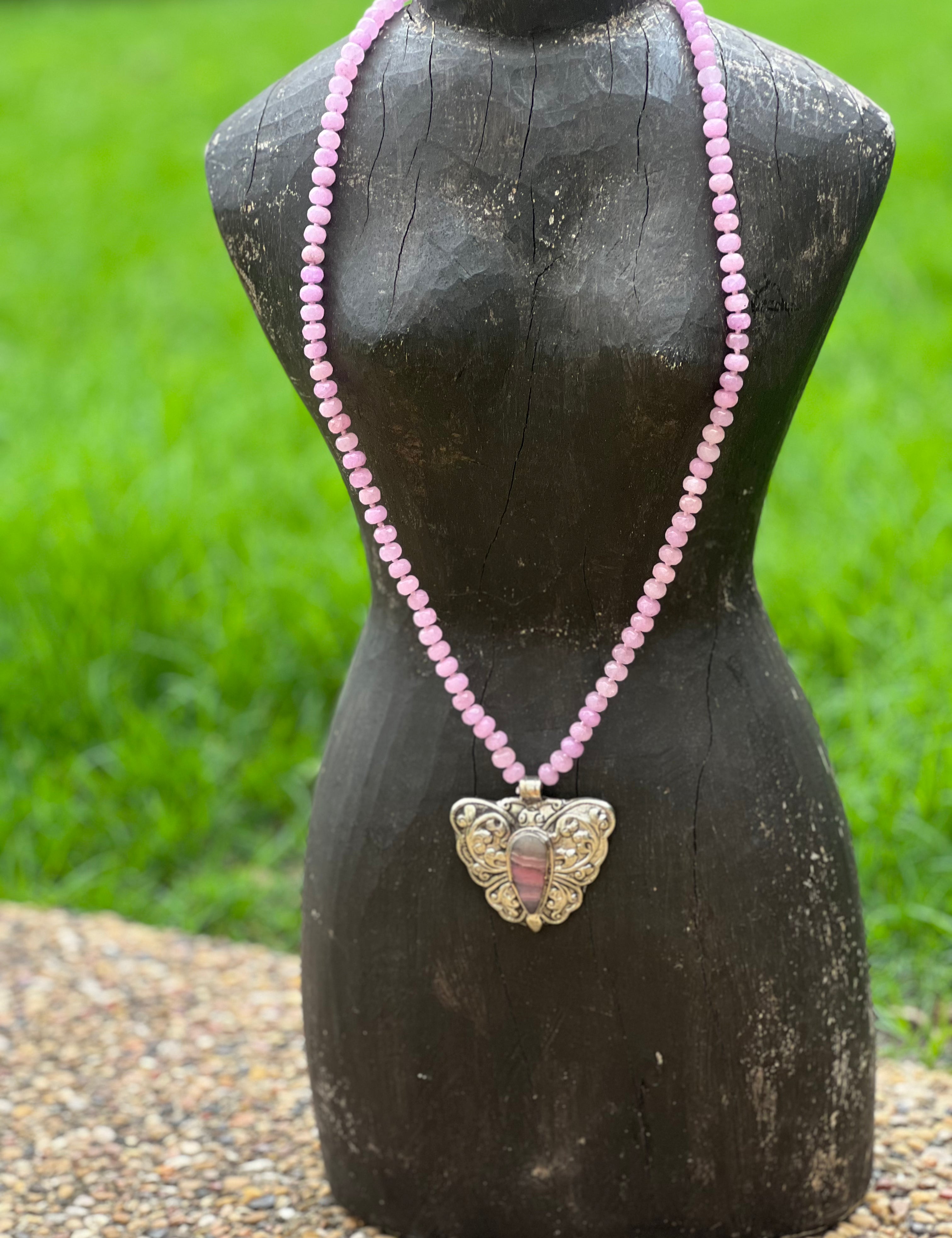 Dyed Jade Tibetan Silver Botswana Agate Butterfly OOAK Necklace on Simply Obsessed