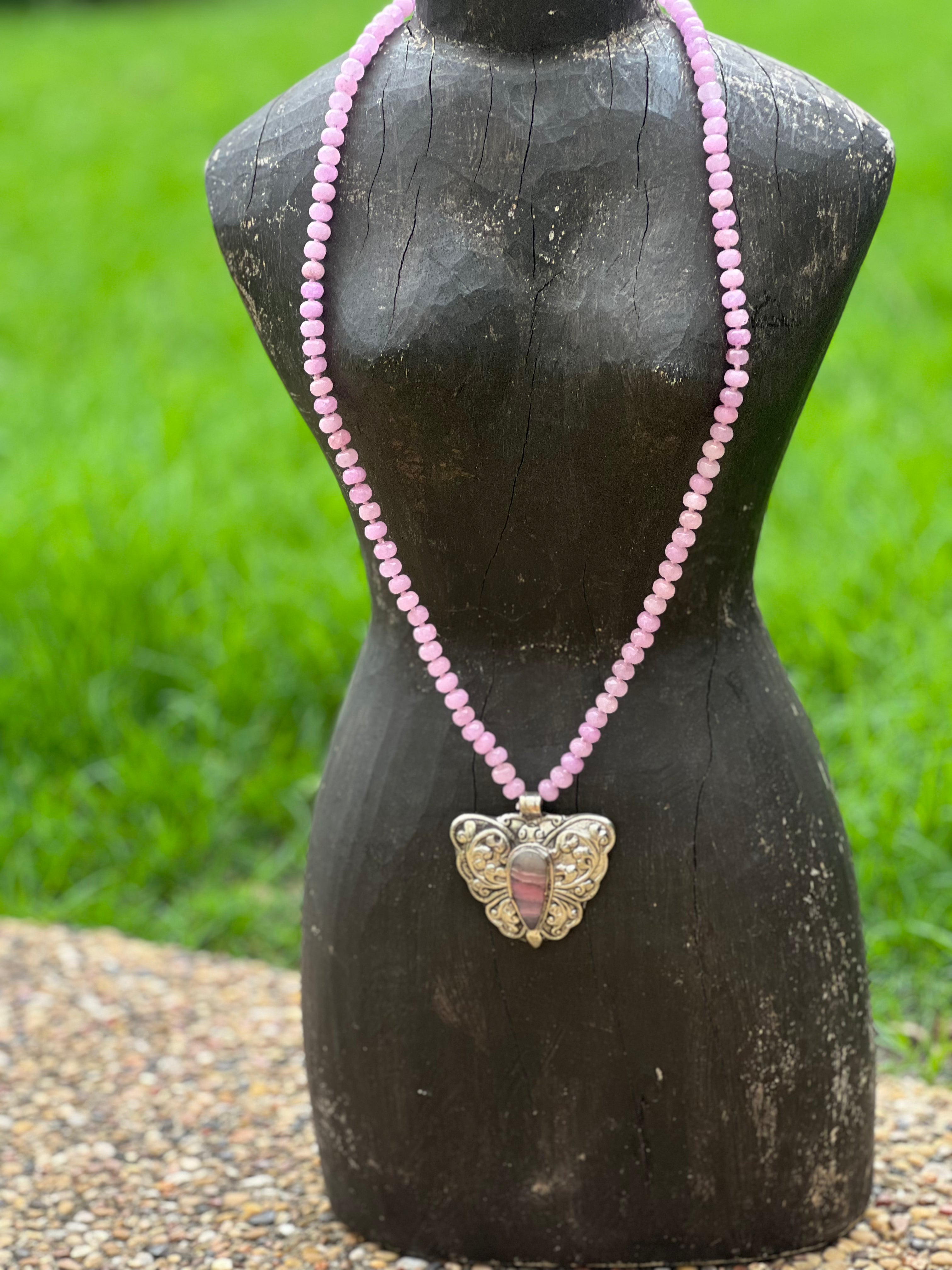 Dyed Jade Tibetan Silver Botswana Agate Butterfly OOAK Necklace on Simply Obsessed