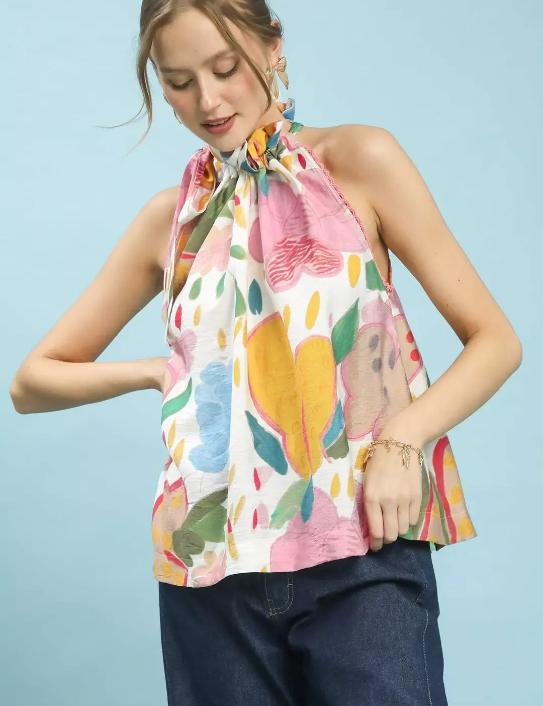 UMGEE Multi-Color Floral Halter Neck Boho Top on Simply Obsessed