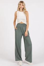 MITTOSHOP Stretch Banded Waist Wide Leg Pants with Pockets on Simply Obsessed