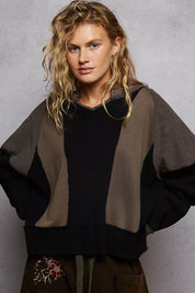 POL Color Block Waffle Knit Raw Hem Sweatshirt on Simply Obsessed