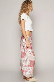 POL Drawstring Floral Patchwork Wide leg Pants on Simply Obsessed