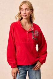 BIBI Christmas Theme Fleece Buttoned Top with Pockets on Simply Obsessed