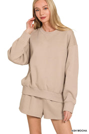 ZENANA Fleece Long Sleeve Sweatshirts & Shorts Set on Simply Obsessed