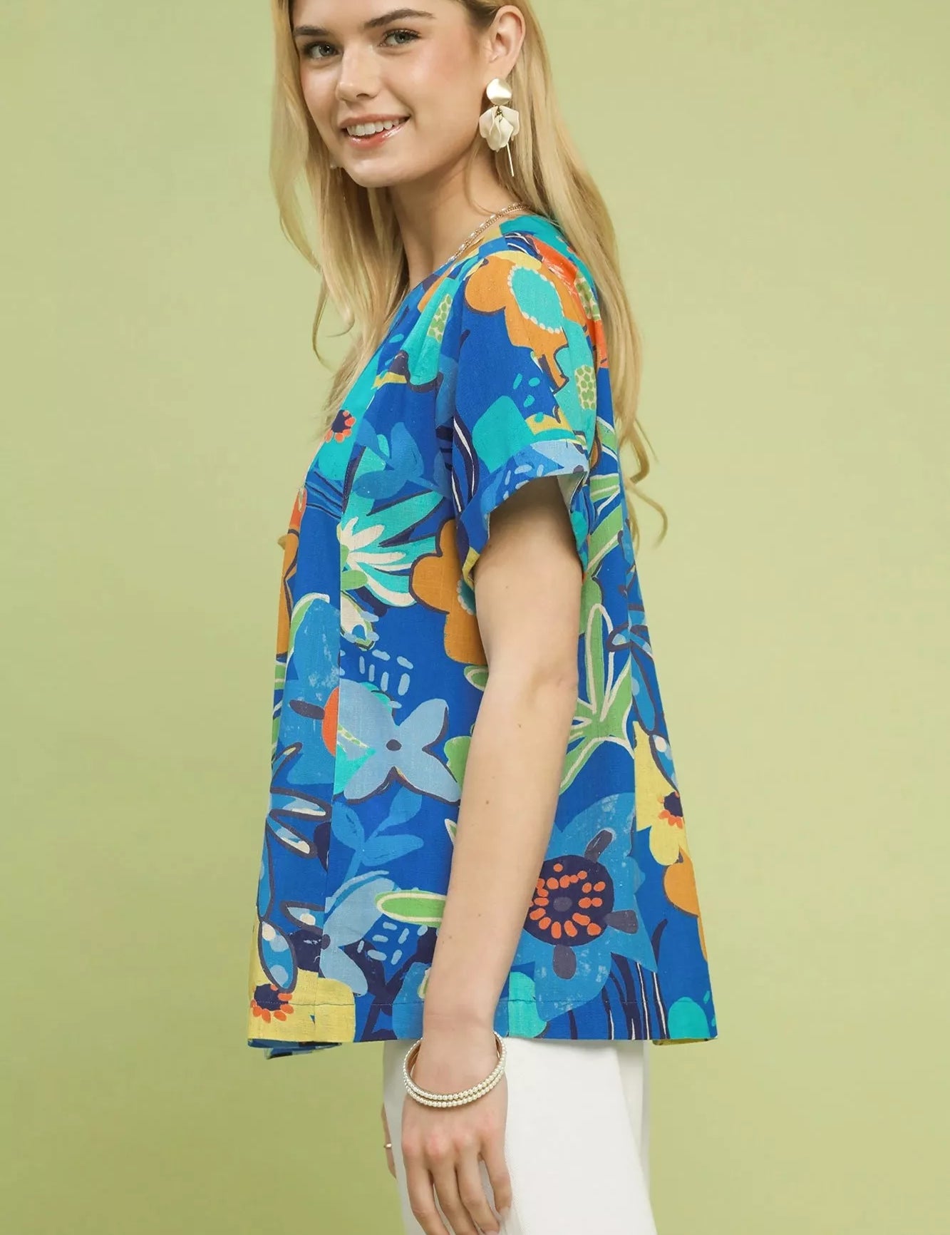 UMGEE Abstract Floral Pleated Blouse on Simply Obsessed