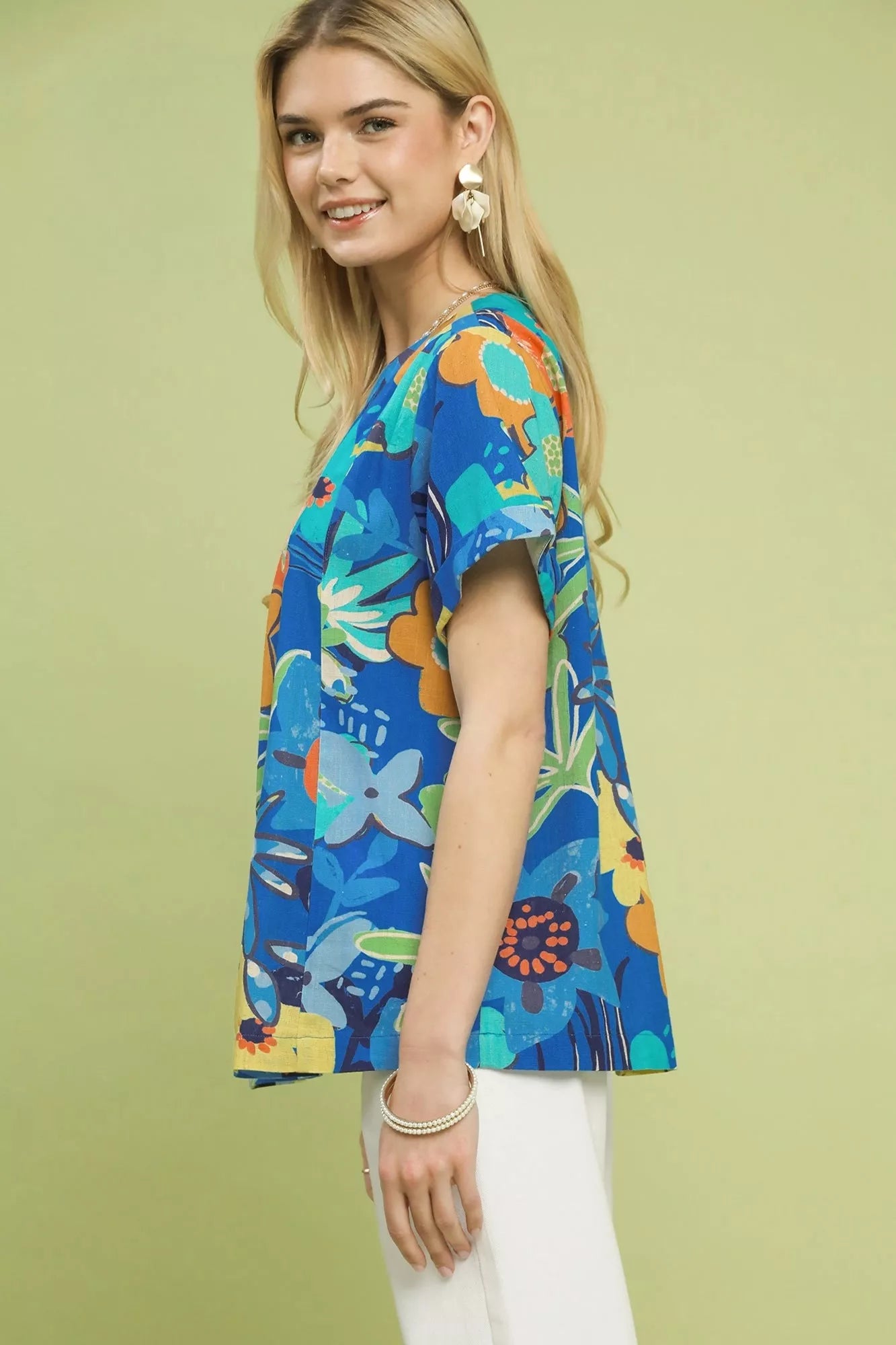 UMGEE Abstract Floral Pleated Blouse on Simply Obsessed