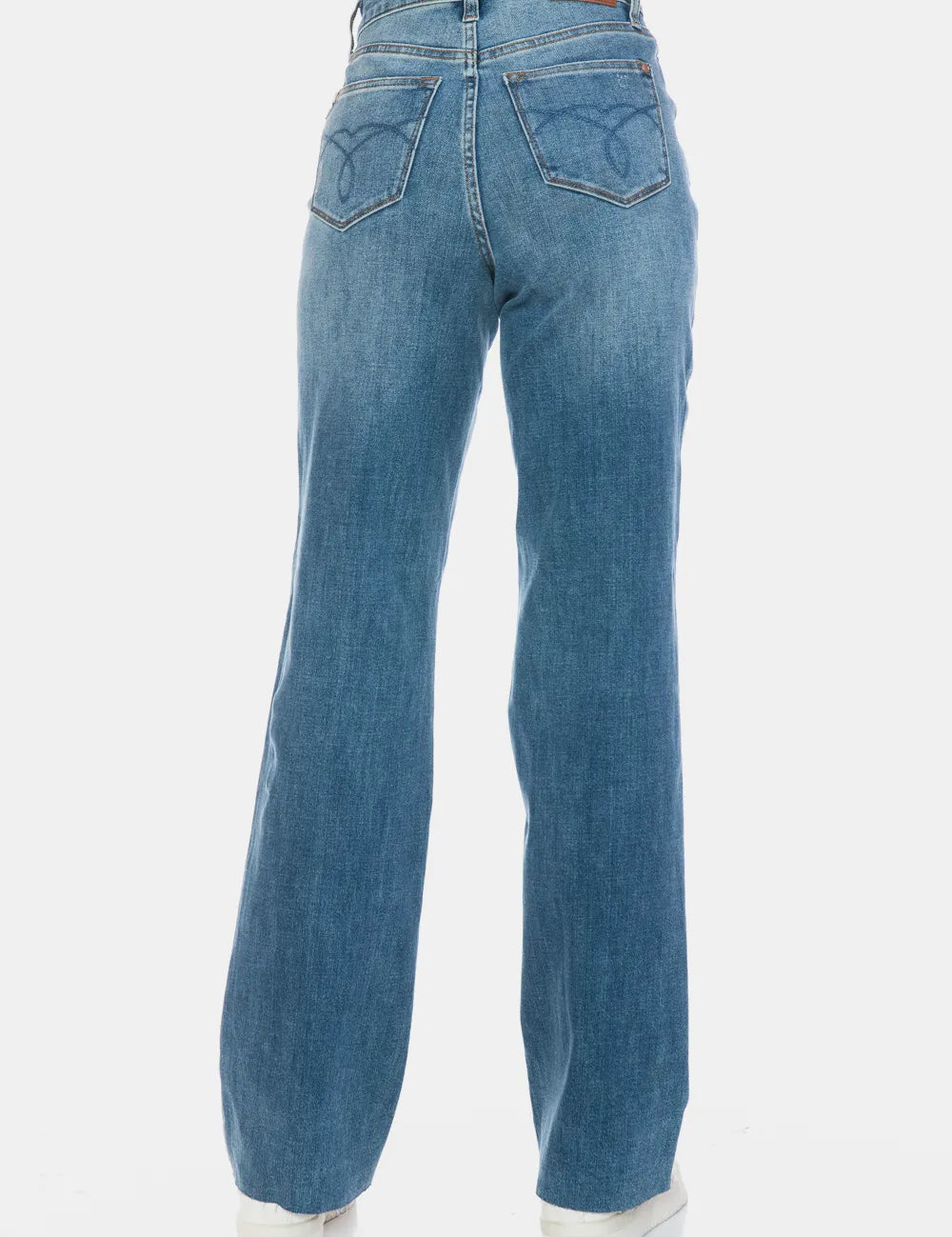 JUDY BLUE Full Size Tummy Control Cut Raw Hem Straight Jeans on Simply Obsessed