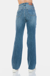 JUDY BLUE Full Size Tummy Control Cut Raw Hem Straight Jeans on Simply Obsessed