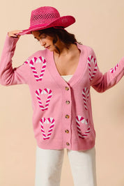 SO ME Christmas Candy Cane Button Front Sweater Cardigan on Simply Obsessed