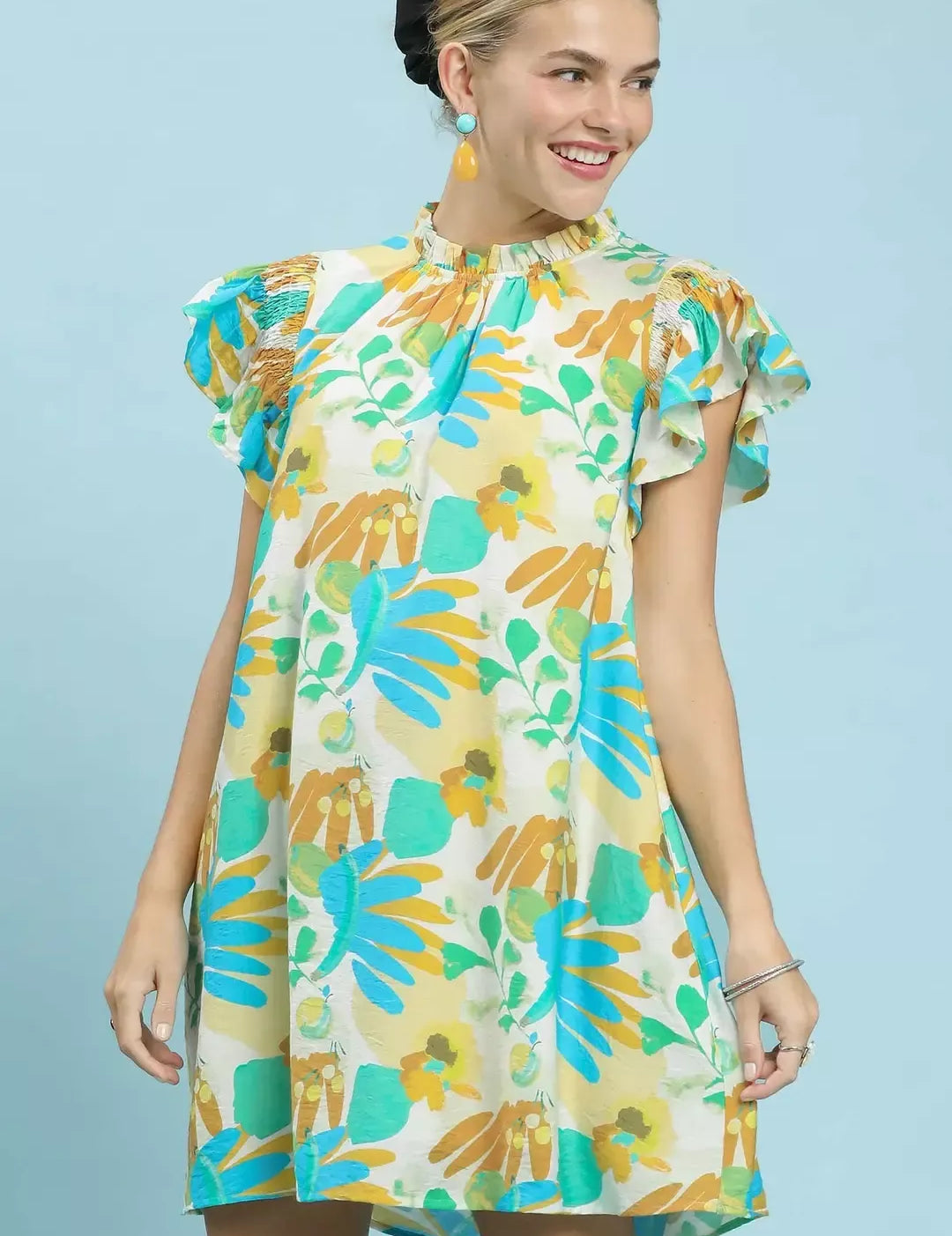 UMGEE Ruffled Botanical Print Mini Dress **DEBUT SALE** on Simply Obsessed
