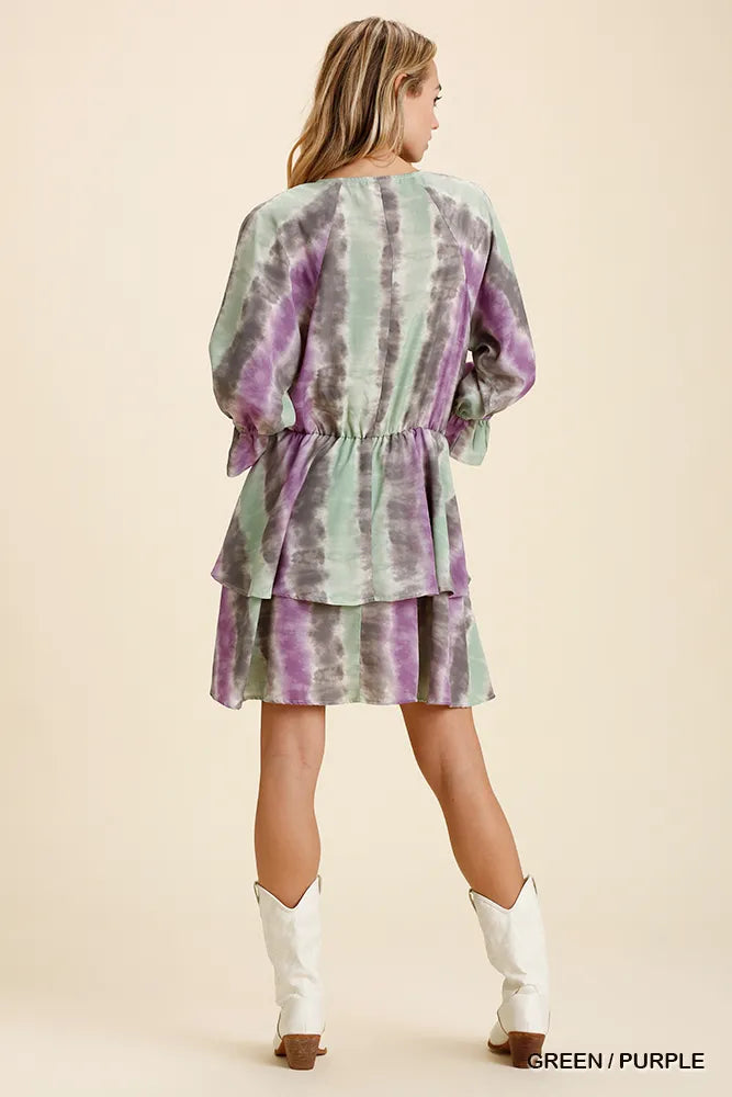 UMGEE Tie Dye Ruffled Layered Dress with Elastic Waistband on Simply Obsessed