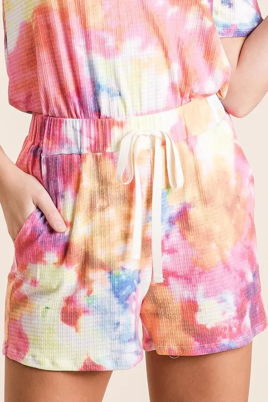 BiBi Tie Dye French Terry Casual Shorts on Simply Obsessed