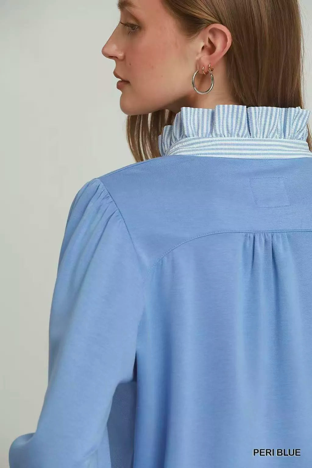 UMGEE Stripe Ruffle Neck Long Sleeve Top on Simply Obsessed