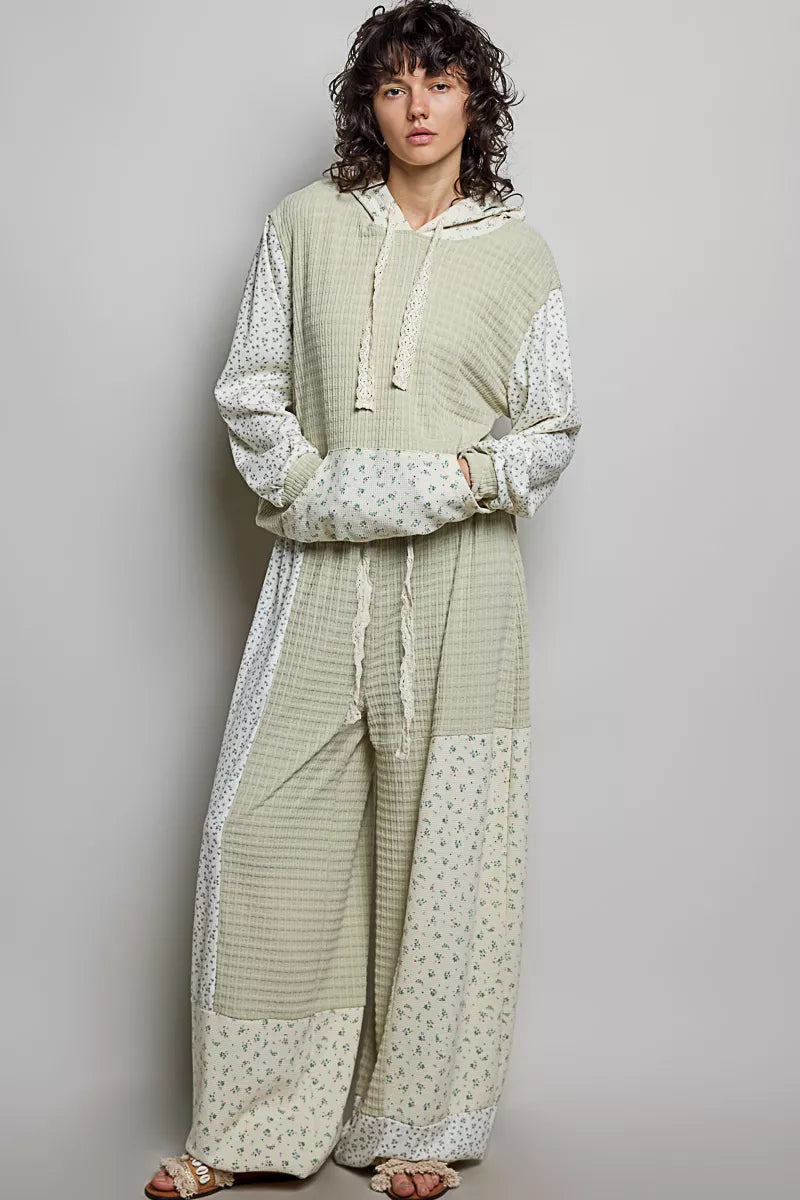 POL Patchwork Mixed Knit Wide Leg Pants on Simply Obsessed