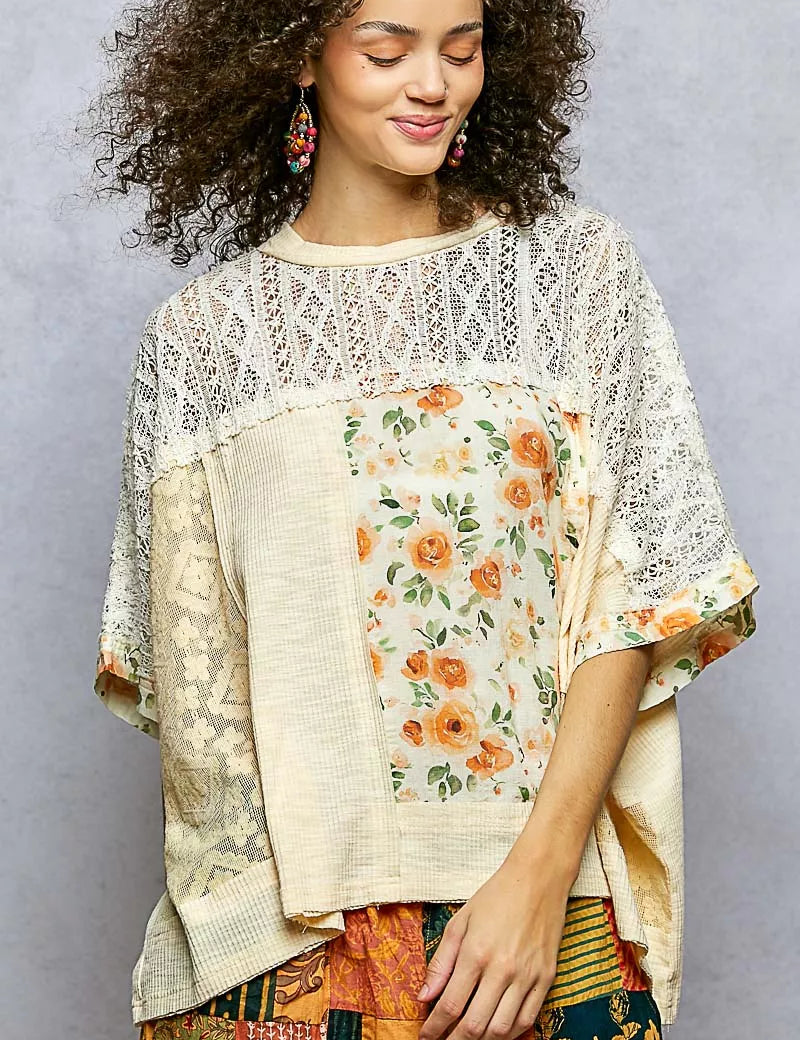 POL Floral Patchwork Lace Accent Blouse on Simply Obsessed