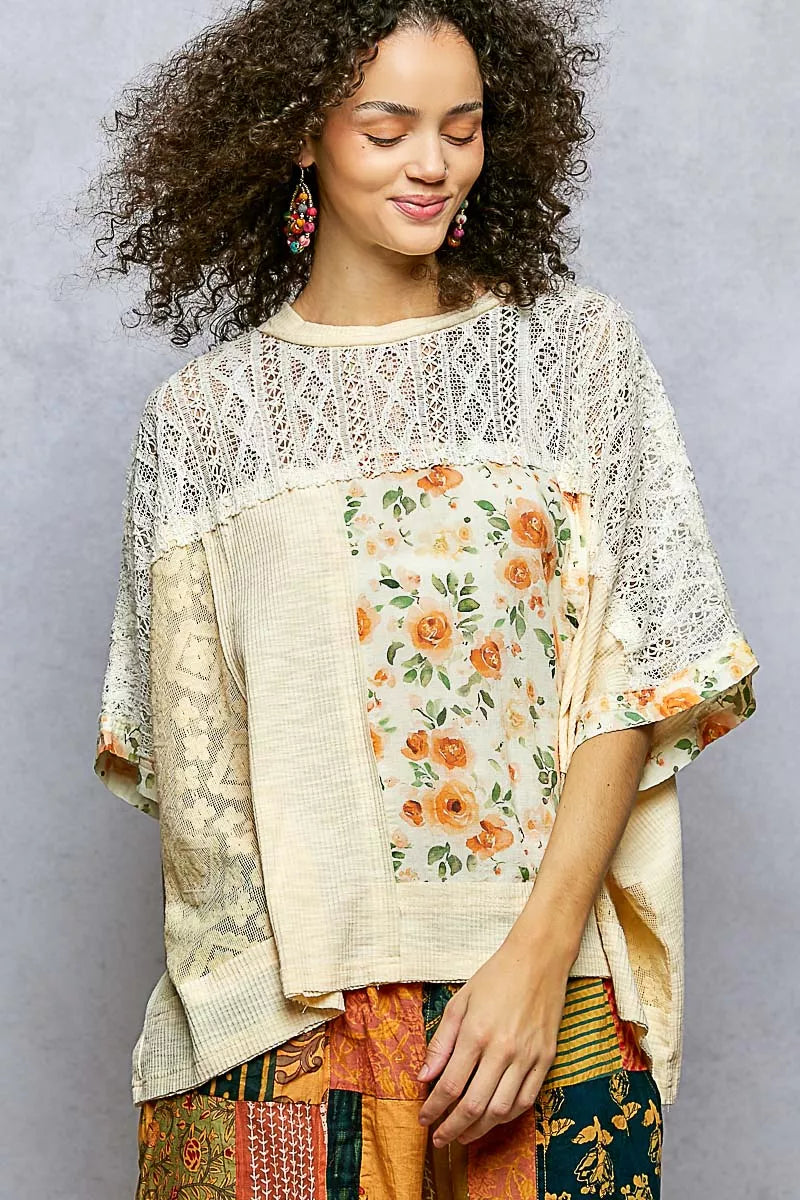 POL Floral Patchwork Lace Accent Blouse on Simply Obsessed