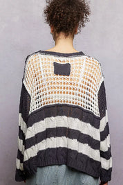 POL Color-Blocked Stripe Pattern Knit Top with Twisted Weave on Simply Obsessed