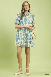 UMGEE Floral Puff Sleeve Babydoll Dress with Side Pockets on Simply Obsessed