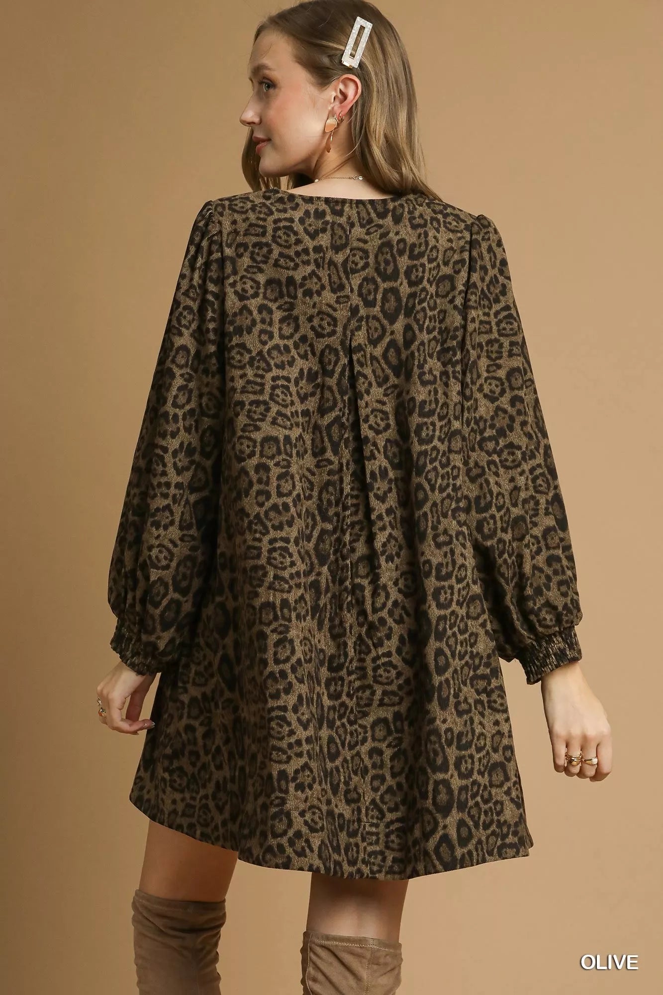 Umgee Leopard Print Long Sleeve Swing Dress on Simply Obsessed